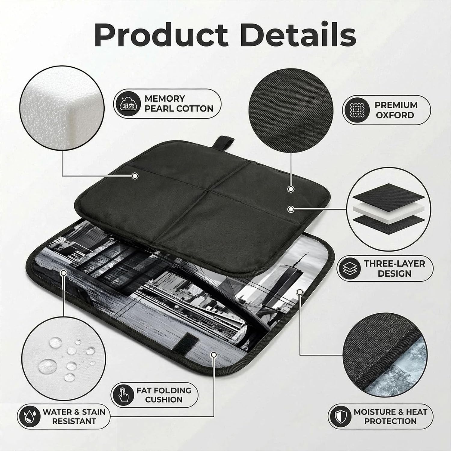 (Brooklyn Bridge) Sitting Pad Foldable Seat Cushion Lightweight Camping Seat Mat with Hook for Outdoor Hiking Picnic Camping