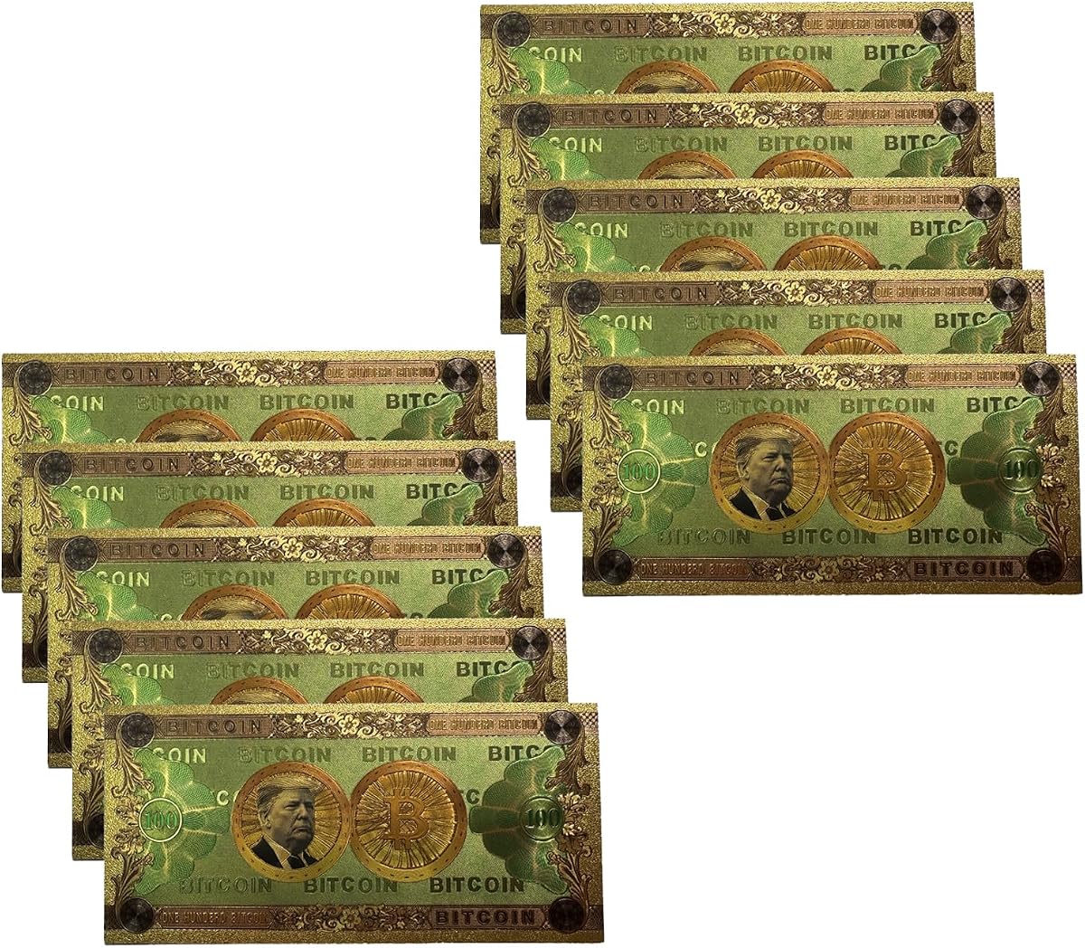 10 billetes de dólar Bitcoin de cien Donald Trump, billetes coleccionables de $100, billete de color para marcador, nota de billete para decoración ($100 (juego de 10))