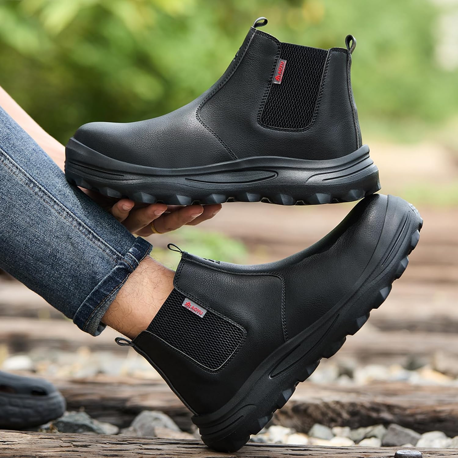 KAIDISEN Slip On Steel Toe Work Boots for Men Women Lightweight Non-Slip