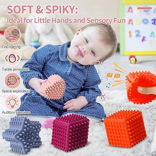 Miniatura 3 de ROHSCE Pelotas sensoriales suaves y puntiagudas, juguetes Montessori, bolas de bebé de 6 a 12 meses, formas geométricas texturizadas para el