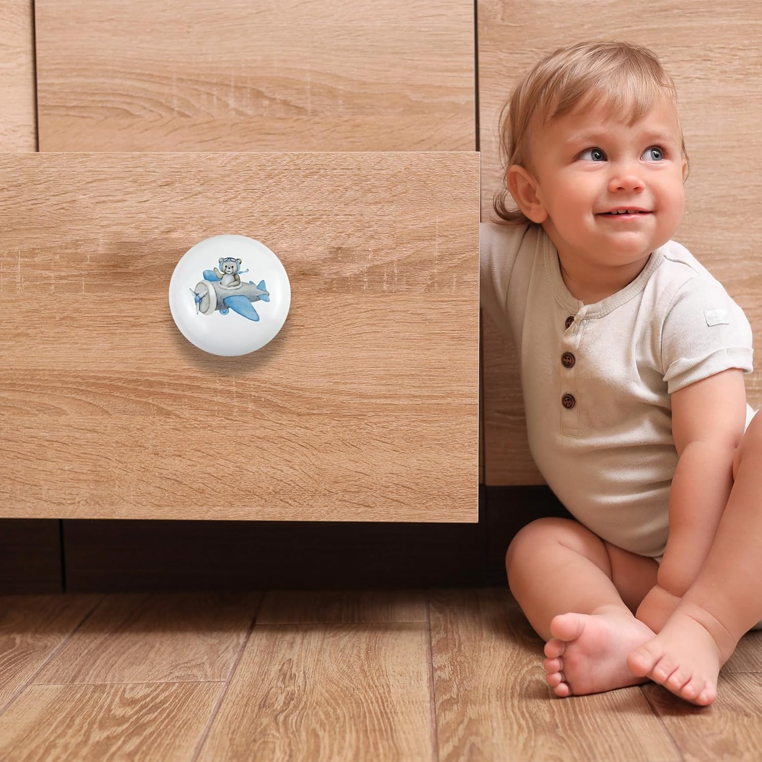 8Pack1.5 Ceramic Blue Bear Drawer Handles Round Safari Animal Nursery Decor Room Cabinet Dresser Drawer Knobs Pulls