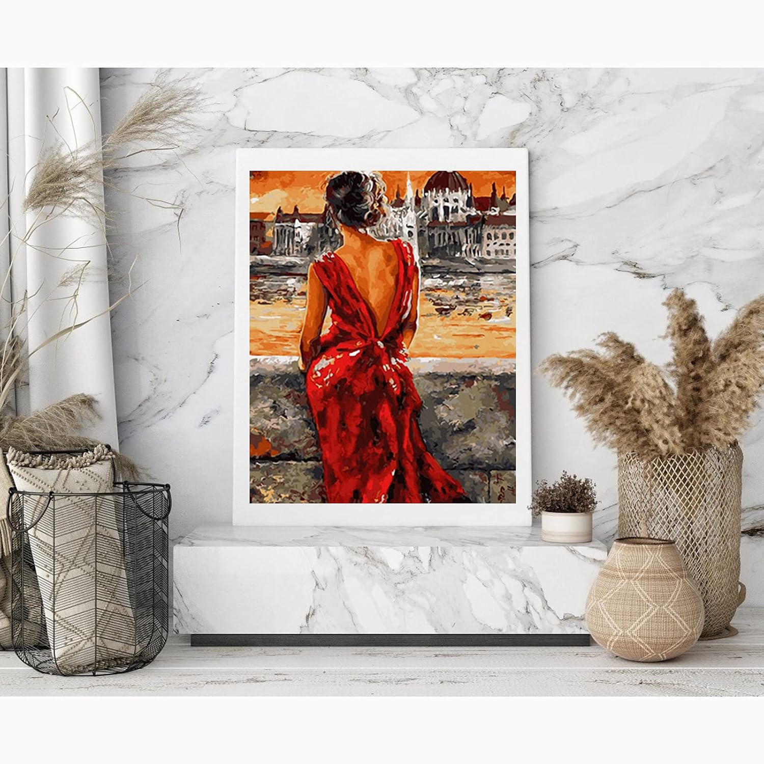 LukFun Paint by Numbers for Adults, DIY Acrylic Painting Paint by Number Kit on Framed Canvas, 16 x 20 inch (Romantic Journey, Framed)