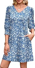 WIHOLL Women's Summer Dresses 3/4 Puff Sleeve Casual Sundress Dress with Pockets Beach Vacation 2025 Fashion