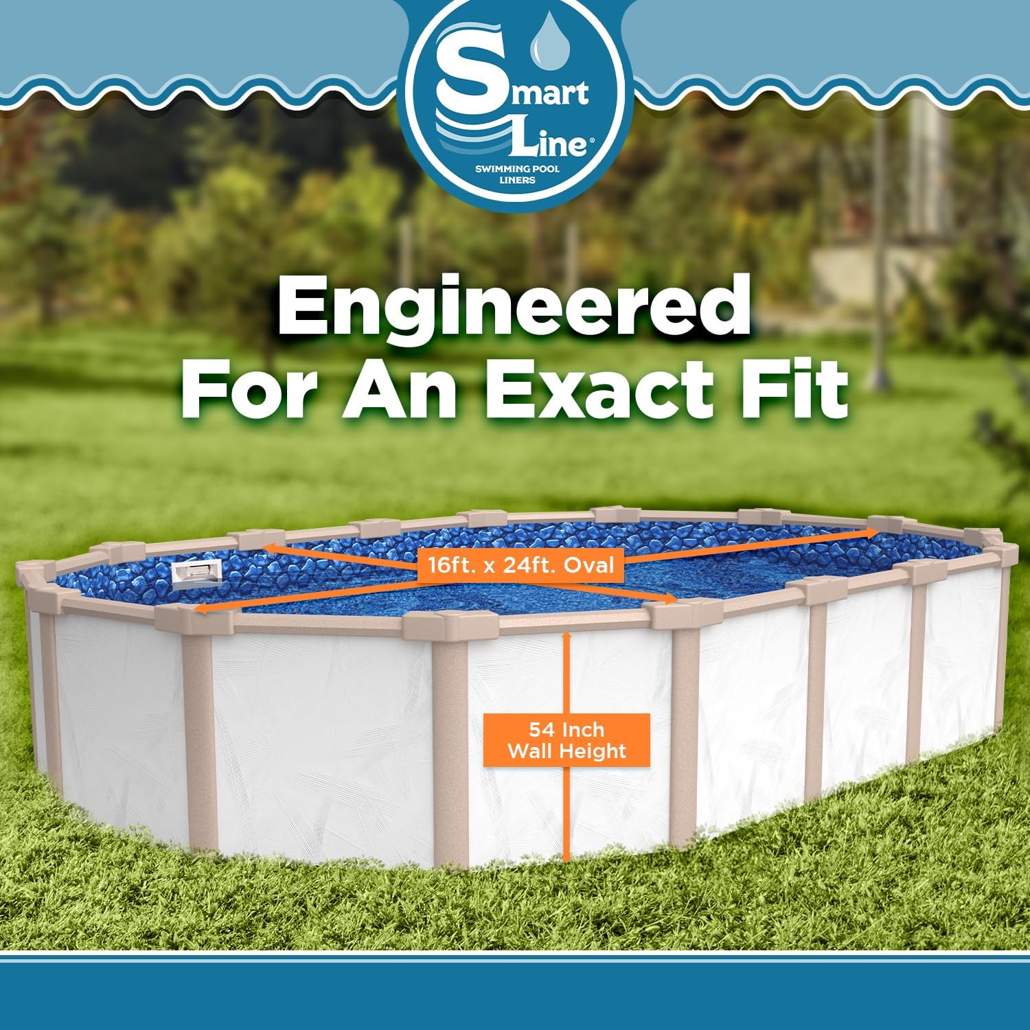 Smartline 16 ft x 24 ft Oval Swimming Pool Liner | Boulder Swirl | Overlap Style | 54 Inch Wall Height | 25 Gauge Heavy Duty Virgin Vinyl | Designed for Steel Sided Above Ground Swimming Pools