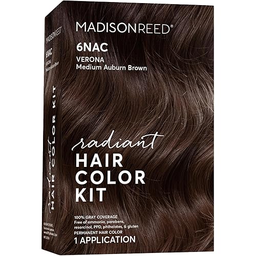 Madison Reed Radiant Hair Color Kit | 6NAC Medium Chocolate Brown with Copper-Auburn Undertones (Verona) for 100% Gray Hair Coverage | Dimensional Permanent Hair Dye | PPD & Ammonia-Free | 1 Pack