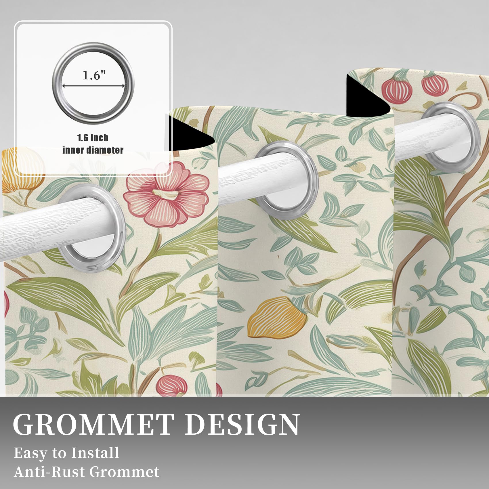 Generisch Landhaus Blumen Vorhänge, Vorhang mit Muster Ranken Blatter, Verdunklungsvorhänge Blickdicht mit Ösen, Gardinen für Wohnzimmer Schlafzimmer Deko 2er Set - 280 x 300 (B X H) Dhb61