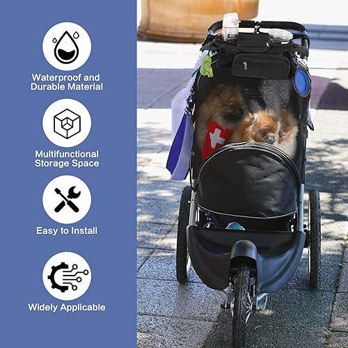 Miniatura 3 de Bolsa de cochecito para perro con correa para el hombro, organizador universal para cochecito de perro con dispensador de bolsas de excrementos,