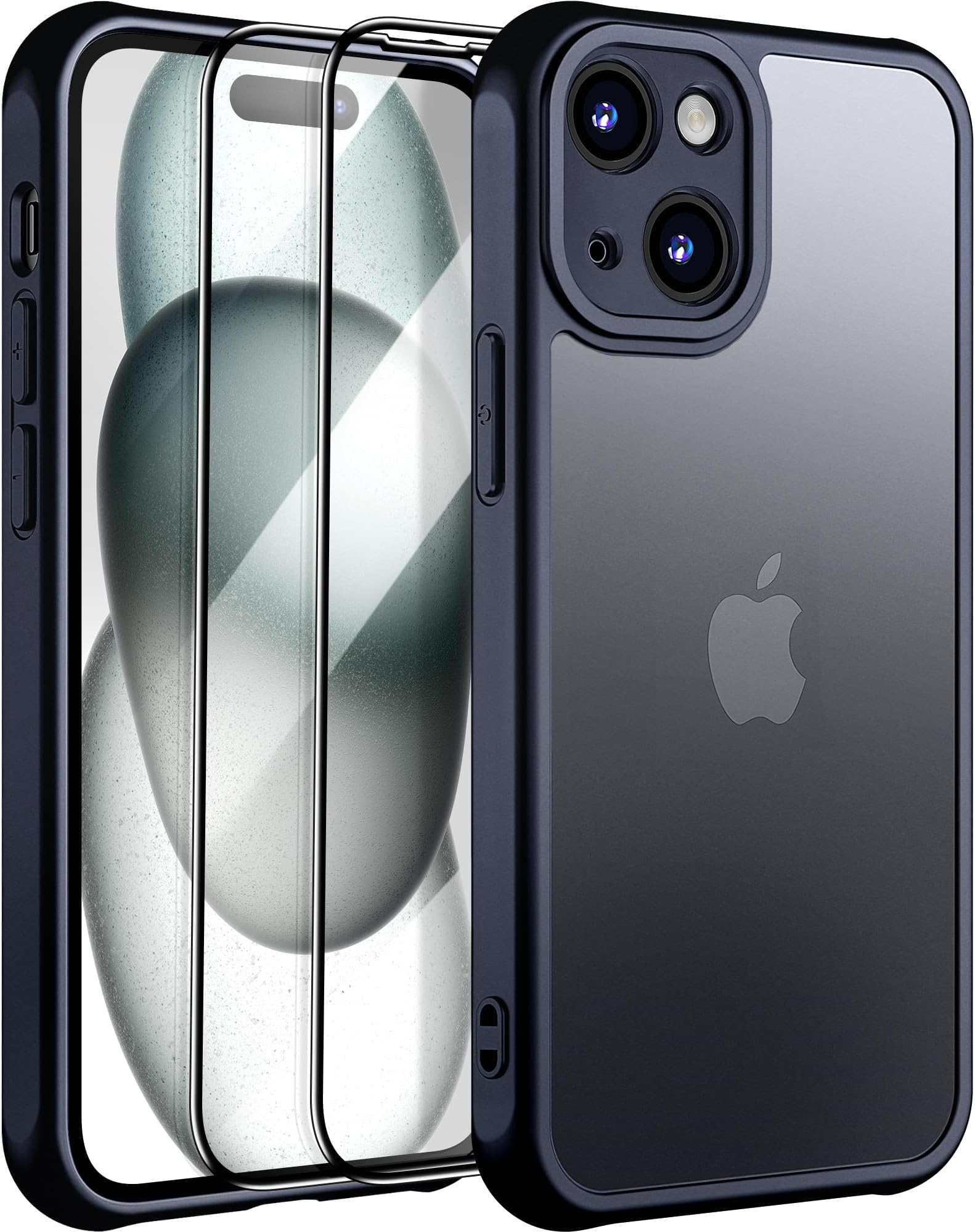 for iPhone 15 Case,[Full Camera Protection] with 2X Screen Protectors,Matte Protective and Non-Slip Slim Shockproof Men Women Phone Cover.(Black)