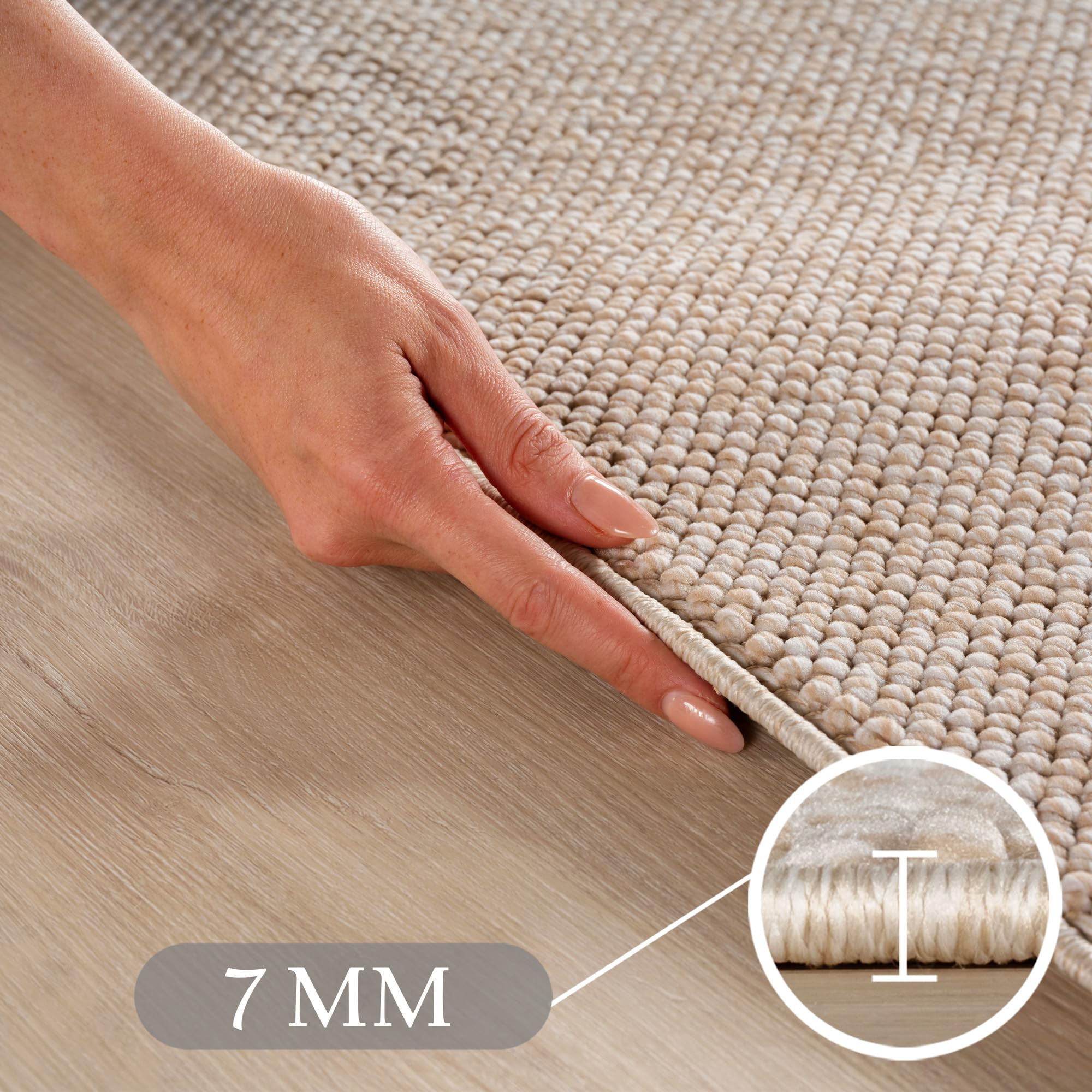 Teppium Teppich 160x230 cm Beige Einfarbig Bouclé Schlingenflor Skandi Stil Modern Superweich Robust Pflegeleicht für Wohnzimmer Sofabereich Esszimmer Schlafzimmer Küche