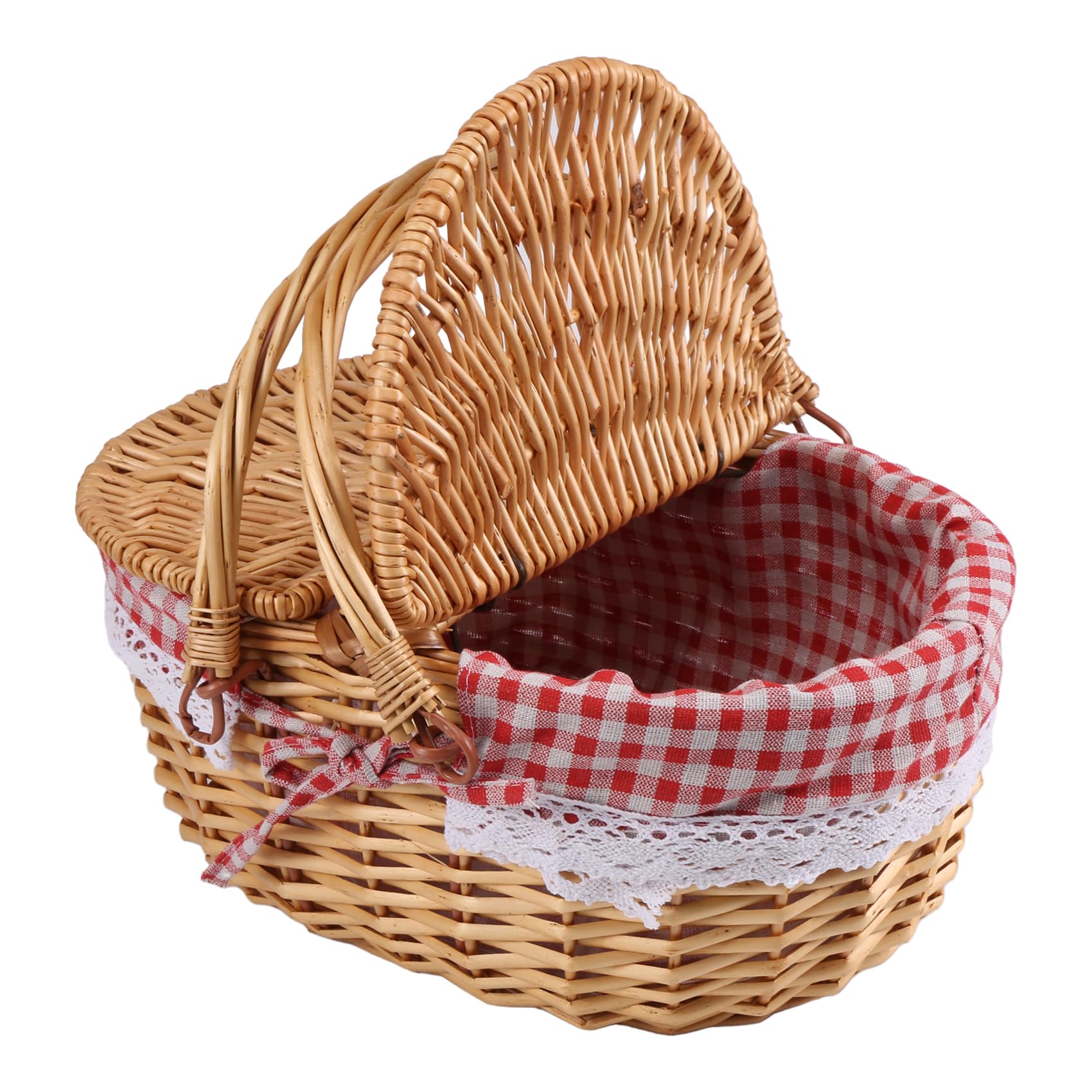 Povxlum Wicker Picnic Basket with Lid Large 36x25x17cm Folding Hand Woven Basket with Handle, Wicker Shopping Basket Empty Gift Basket for Fruit, Candy, Wine, Egg Gathering, Wedding