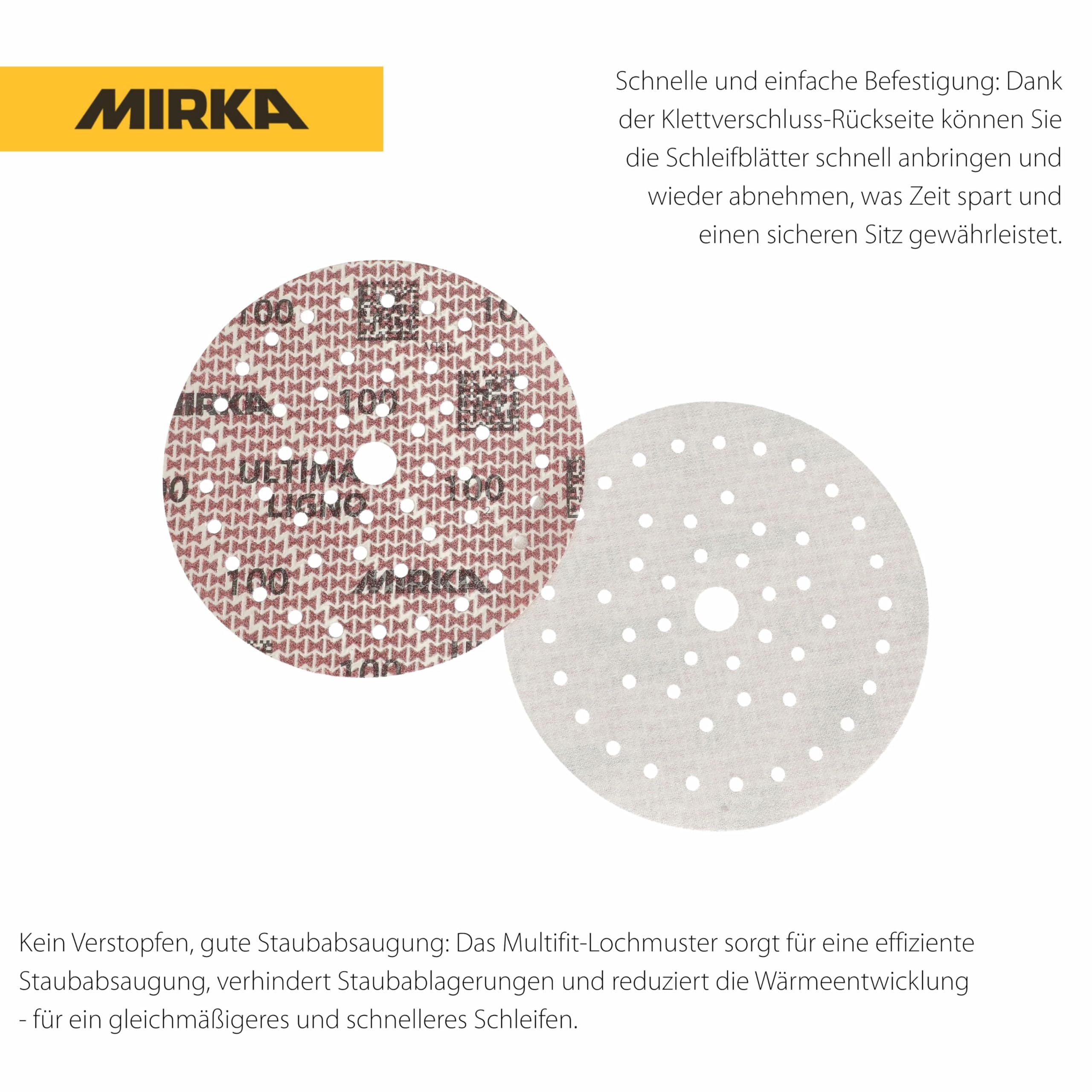 Mirka - abrasive sheets - Ultimax Ligno 150 mm rzep Multifit | Uniwersalne arkusze ścierne z rzepem do szlifierek 150 mm wysoka trwałość i skuteczność szlifowania