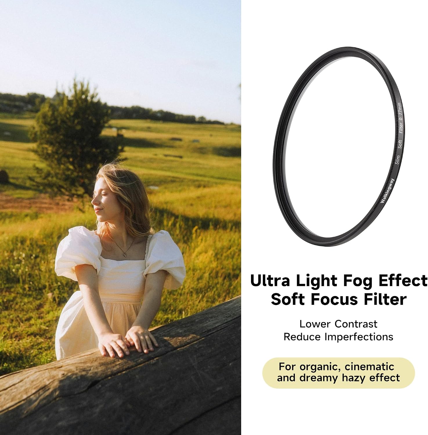 Walking Way 62MM Soft Focus Filter White Pro Mist Diffusion Filter Ultra Light Dreamy Fog Effect Circular Lens Filter Softening Diffuser for Video/Vlog/Portrait Photography