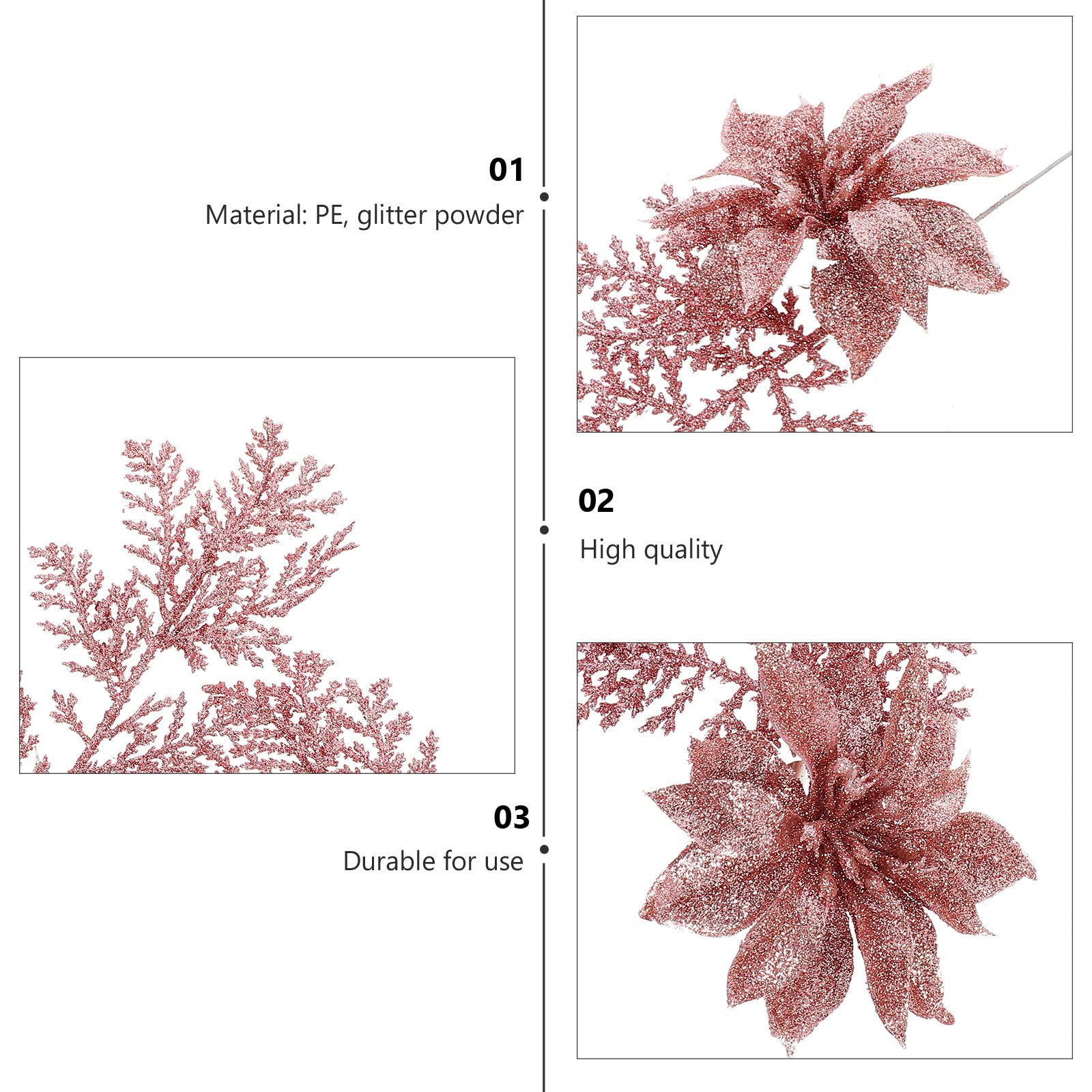 Gatuida 24 Pezzi Fiore Artificiale Natalizio con Clip, Decorazione Glitter