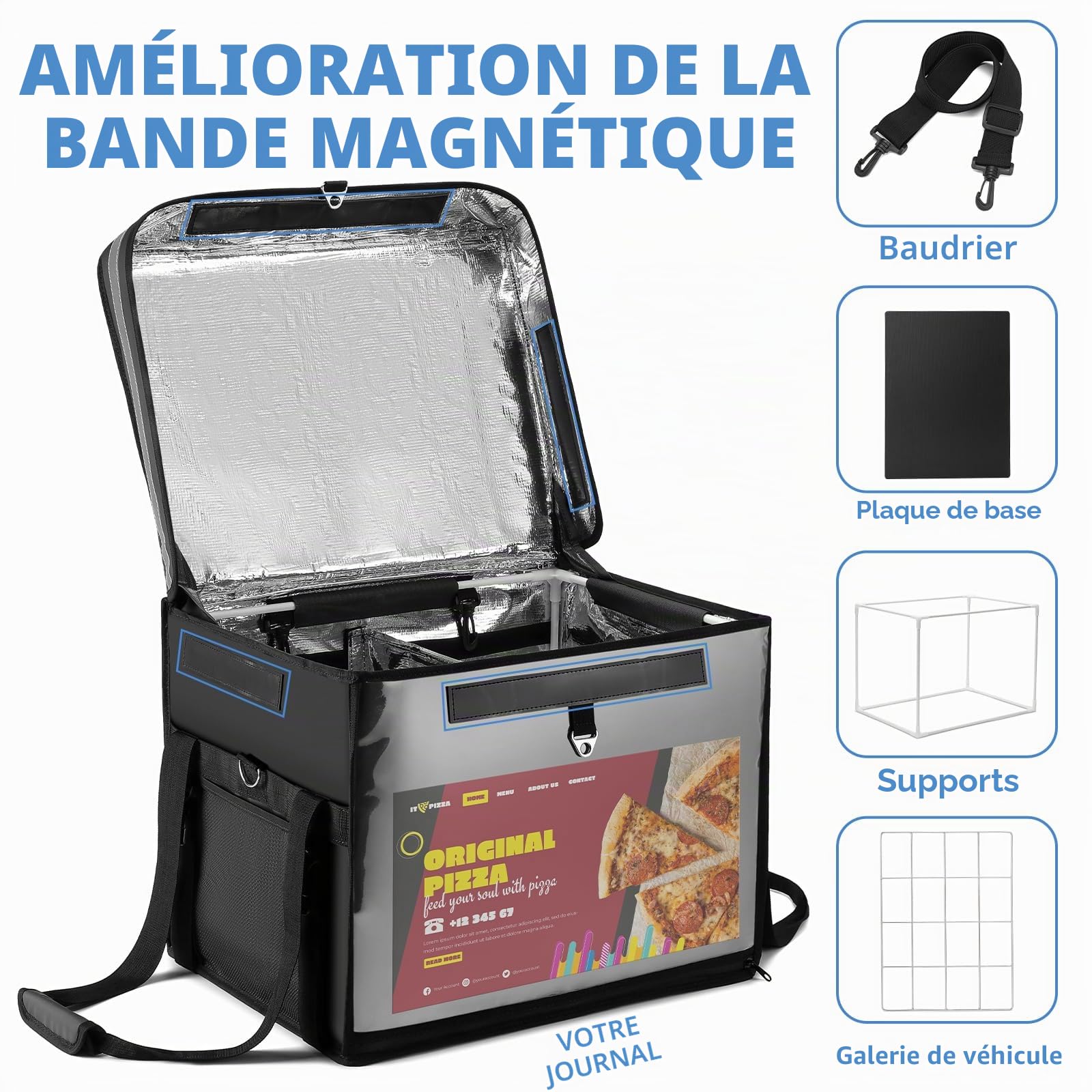 Nesthao Sac de Livraison de Nourriture Isotherme avec Cadre de Support et Plaque inférieure en Plastique, boîte de Livraison d'épicerie pour Restauration, Restaurants, livreurs, doordash et Plus