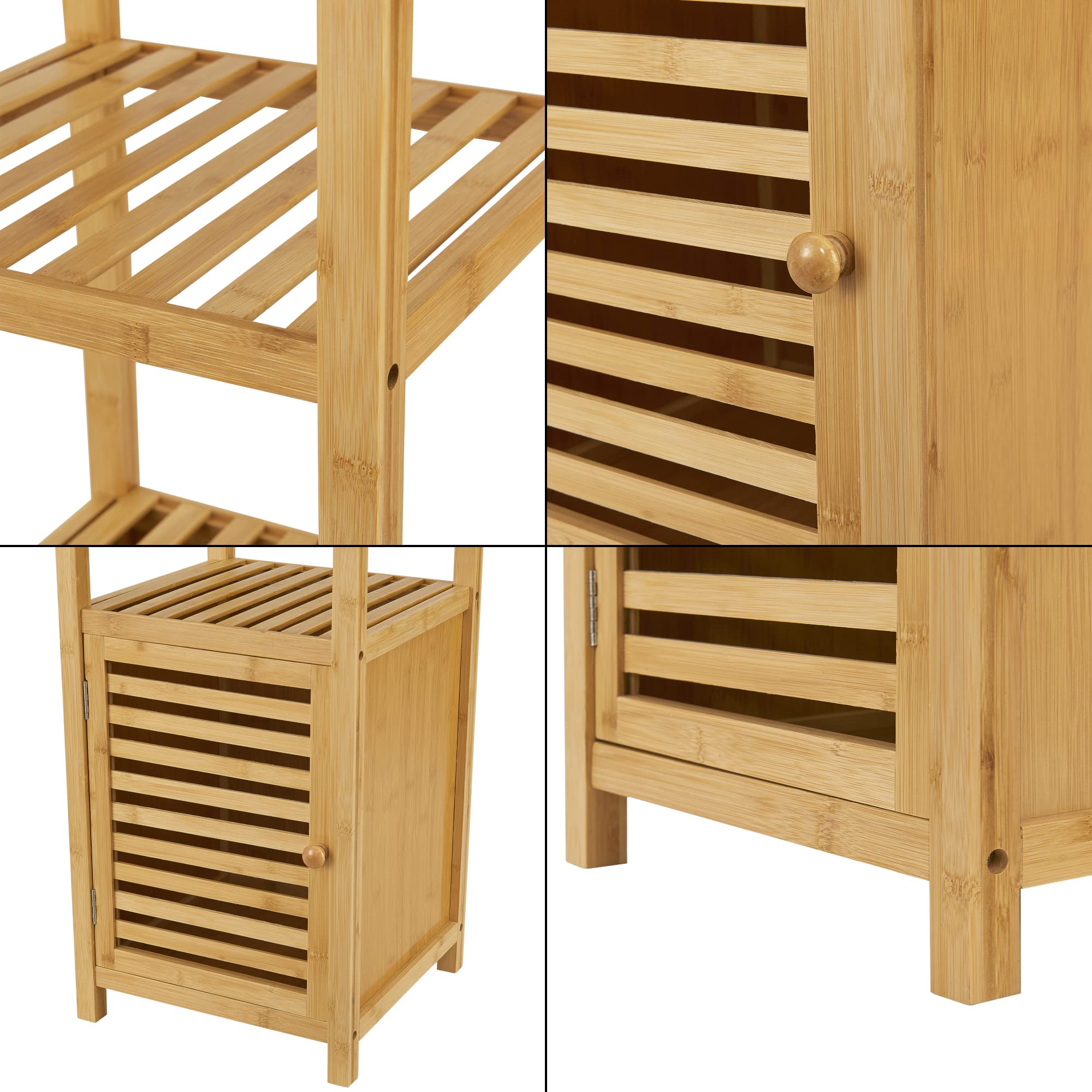 [en.casa] Mobile a Terra da Stoccaggio (AxLxP) 140 x 34 x 33 cm Organizzatore con Anta e 4 Ripiani - Mobile in bambù per Bagno