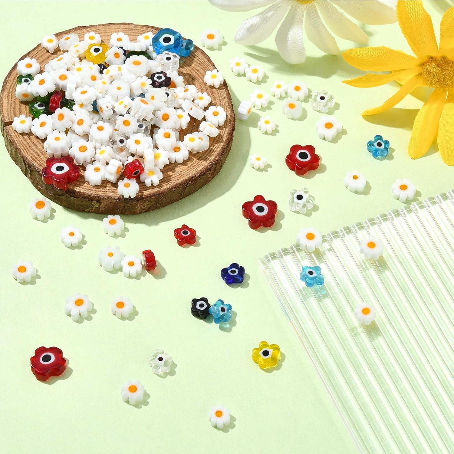 200 Pcs Daisy Beads Lampwork Beads Flower Mixed Handmade Millefiori Glass Beads Sets for DIY Jewelry Making Crafts - Image 3