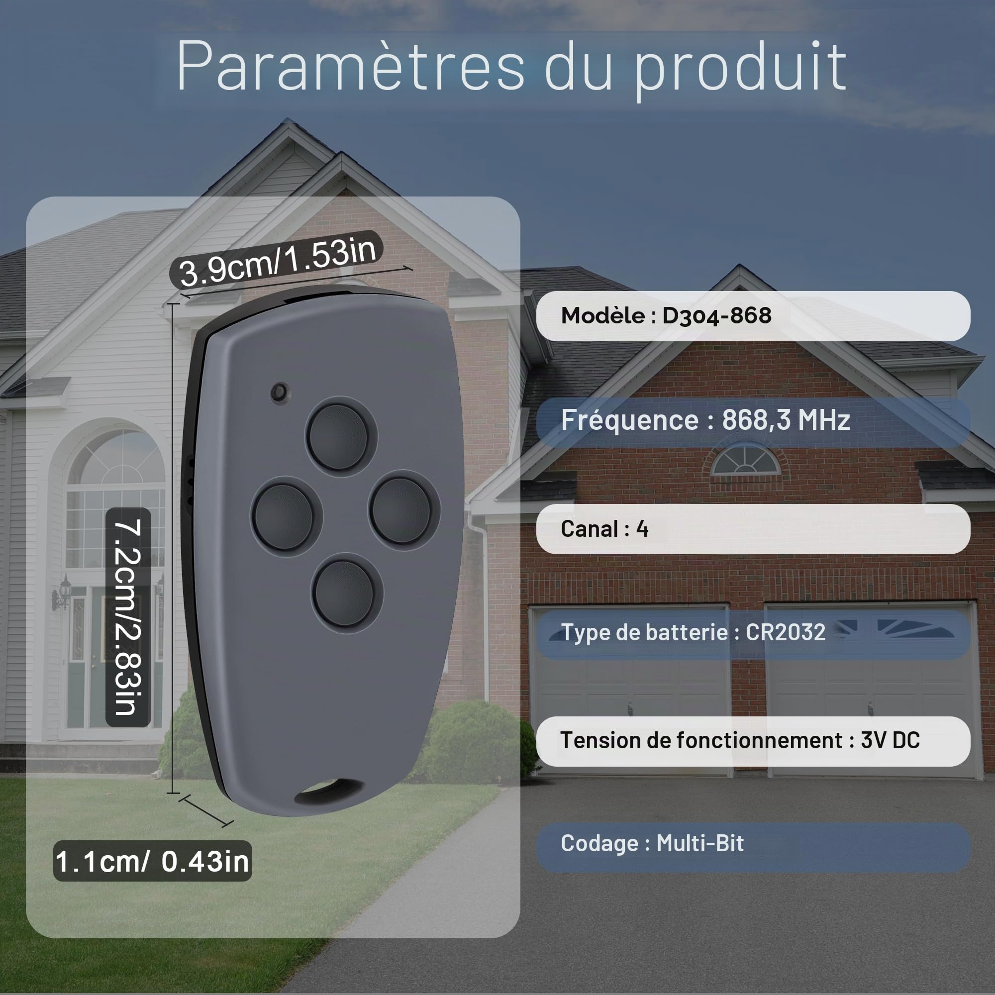 pepape 2 pièces télécommande de Porte de Garage pour Marantec D304-868, D302-868, D384-868, D321-868, D323-868, Compatible avec la télécommande Marantec Digital 868.3 MHz