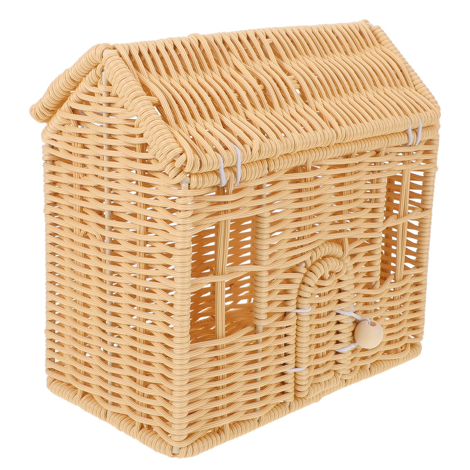 Cesta de Dulces Navideños de Plástico con Forma de Casa Beige, Tejida a Mano para Almacenamiento y Regalos en Ocasiones Festivas