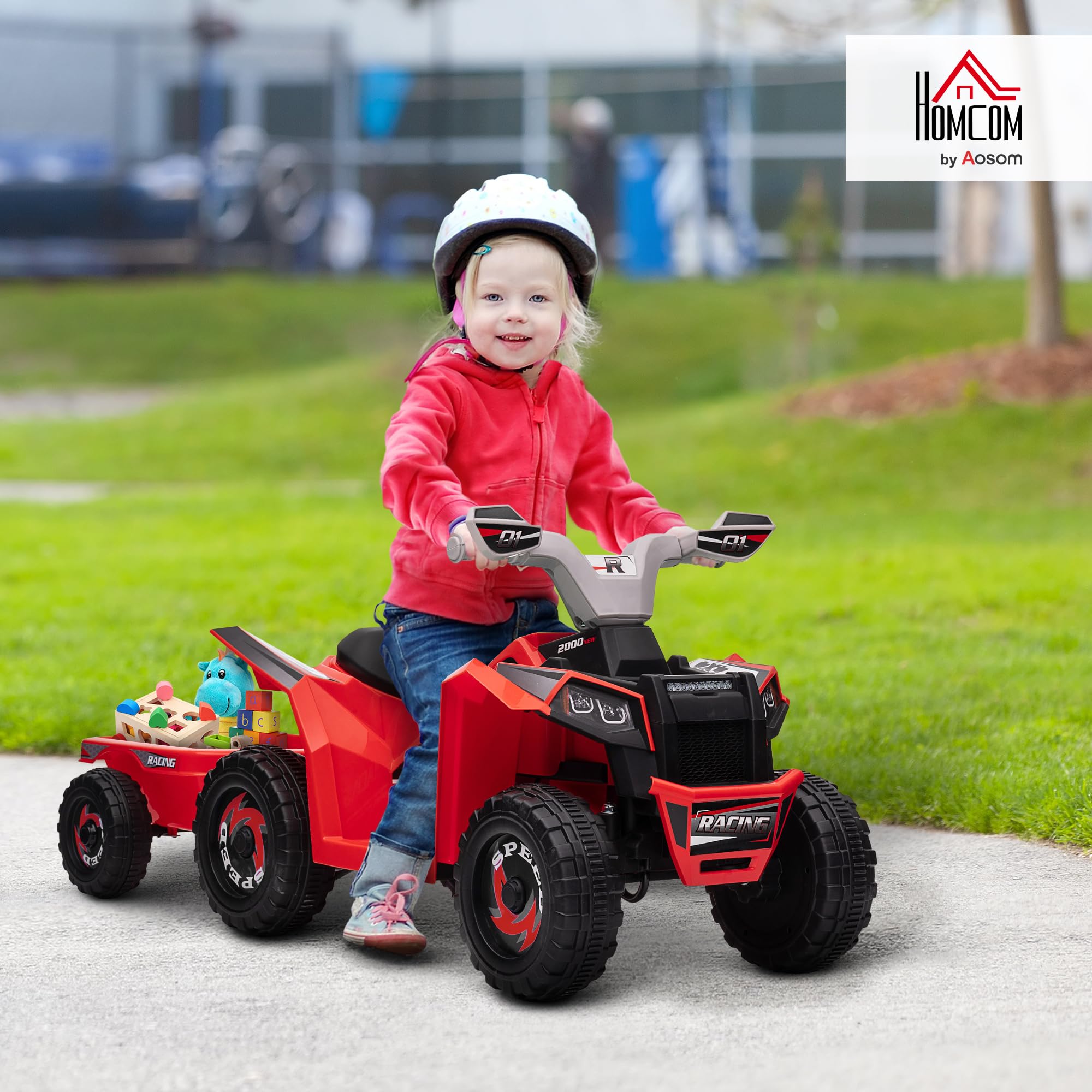 HOMCOM Quad électrique pour Enfants 6V avec remorque, 1.5-3 Ans, Rouge