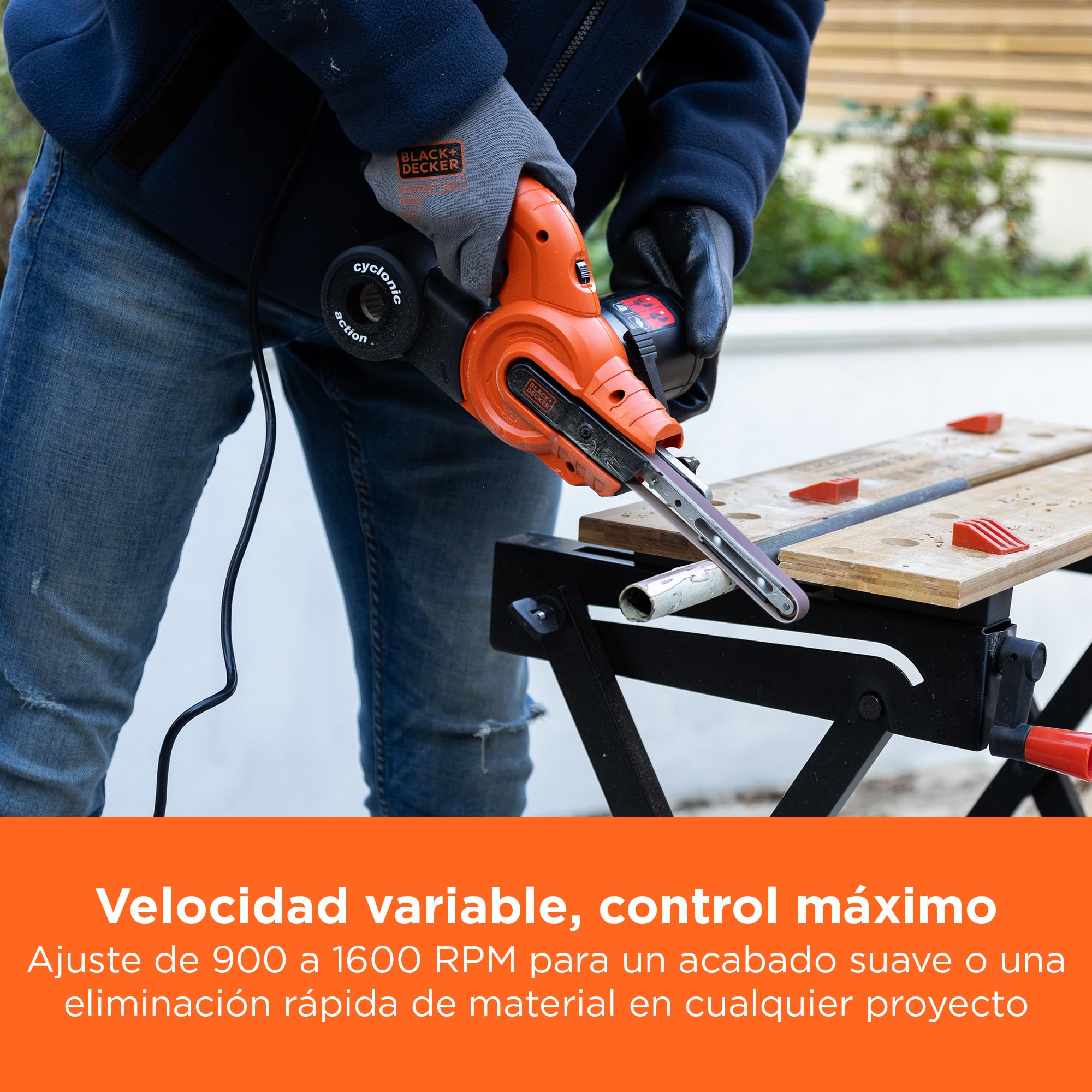 BLACK+DECKER KA900E-QS Lijadora de Lima 350W 13mm con Sistema de Recolección de Polvo