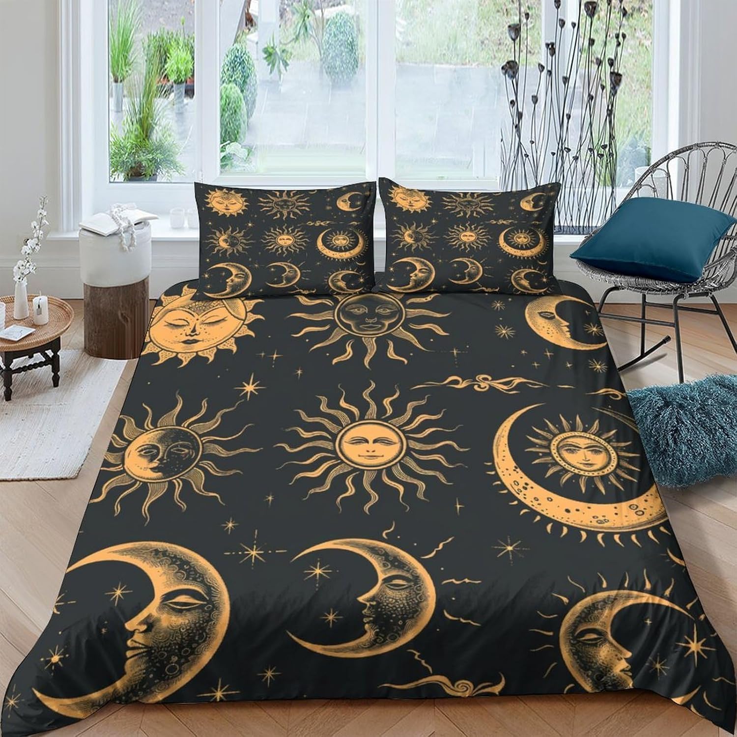 Housse de couette 200x200 microfibres lit 2 personnes soleil lune 3D
