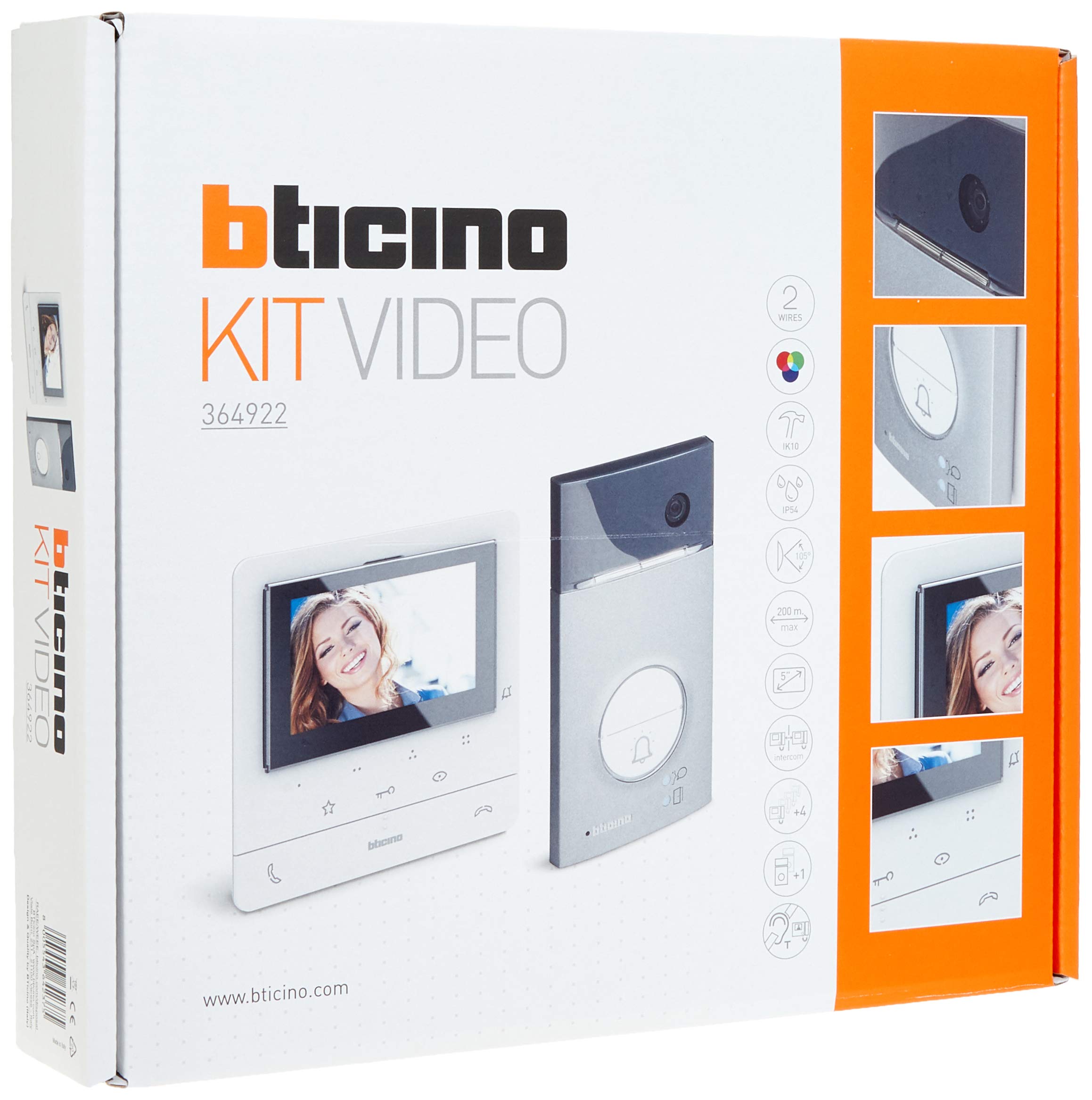 BTICINO, Video-Türsprechanlage Set 2-Draht, Flex ONE: Classe 100 V16E mit 5" Farb LCD-Display, Türstation Linea 3000, 105° Weitwinkel Kamera, LED beleuchtung, 1 Familienhaus, IP54, IK10, 364922