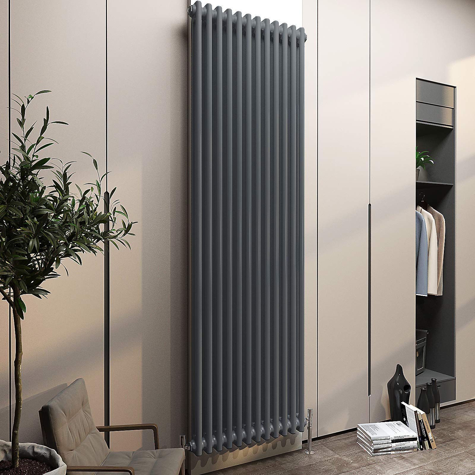 Acezanble∣2 Column Radiator, Vertical 1800mm Anthracite Tall Traditional Cast Iron Style Radiators Windows Hallyway — image 1