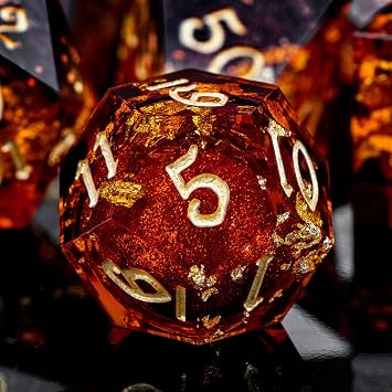 ARUOHHA Liquid Core DND Dice Set, 7pcs Resin Sharp Edged Dragons Dice Role Playing Games, RPG Golden Numbers Red Dungeons Polyhedral Dice with Gift Box D20 D12 D10 D8 D6 D4