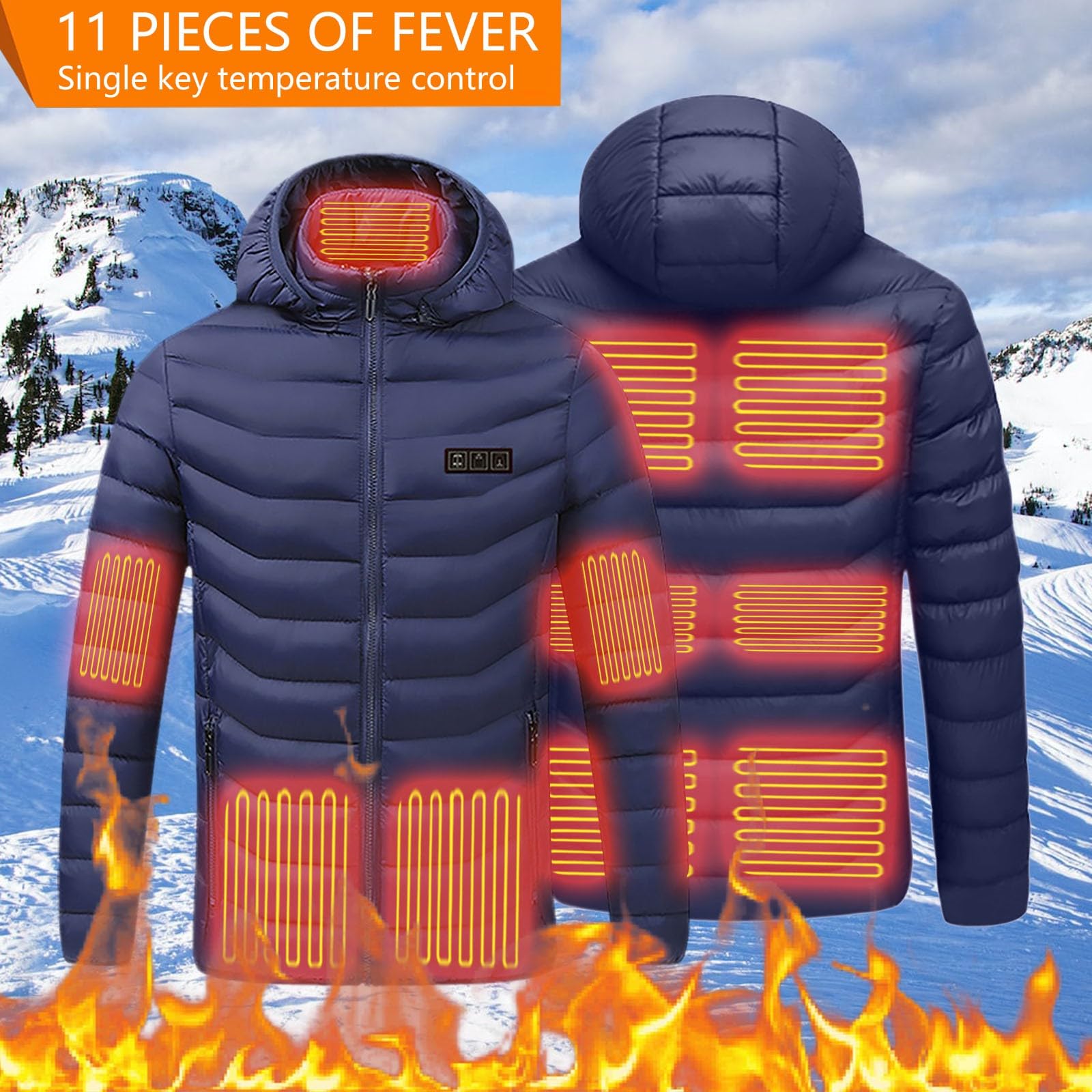 Generico Piumino da Uomo Invernale - Giubbino Uomo Invernale Uomo Tinta Unita Three Control 11 Riscaldamento Temperatura costante Caldo Giacca con Cappuccio Casual Allentato Business Tendenza Giacca
