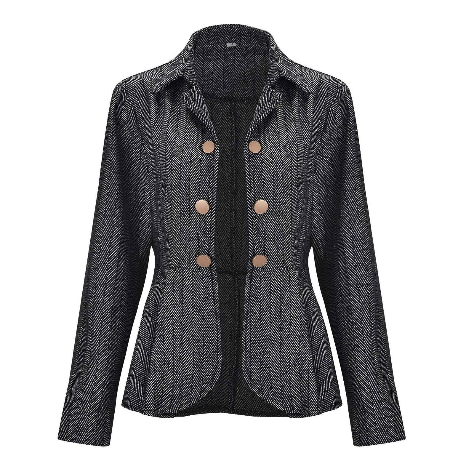 Genérico 2026 Chaqueta Entretiempo Mujer Elegante Chaqueta de Traje Oficina Jacquard Floral Peplum con Cierre Doble Botonadura