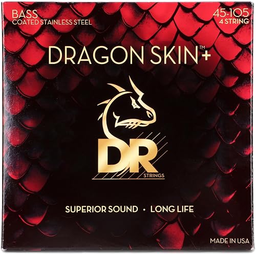 DR Strings Bass Guitar Strings | DRAGON SKIN+ Coated Stainless Steel | DBS-45 | Superior Sound with Comfortable Feel & Long Life | Medium 45-105 (DBS-45)