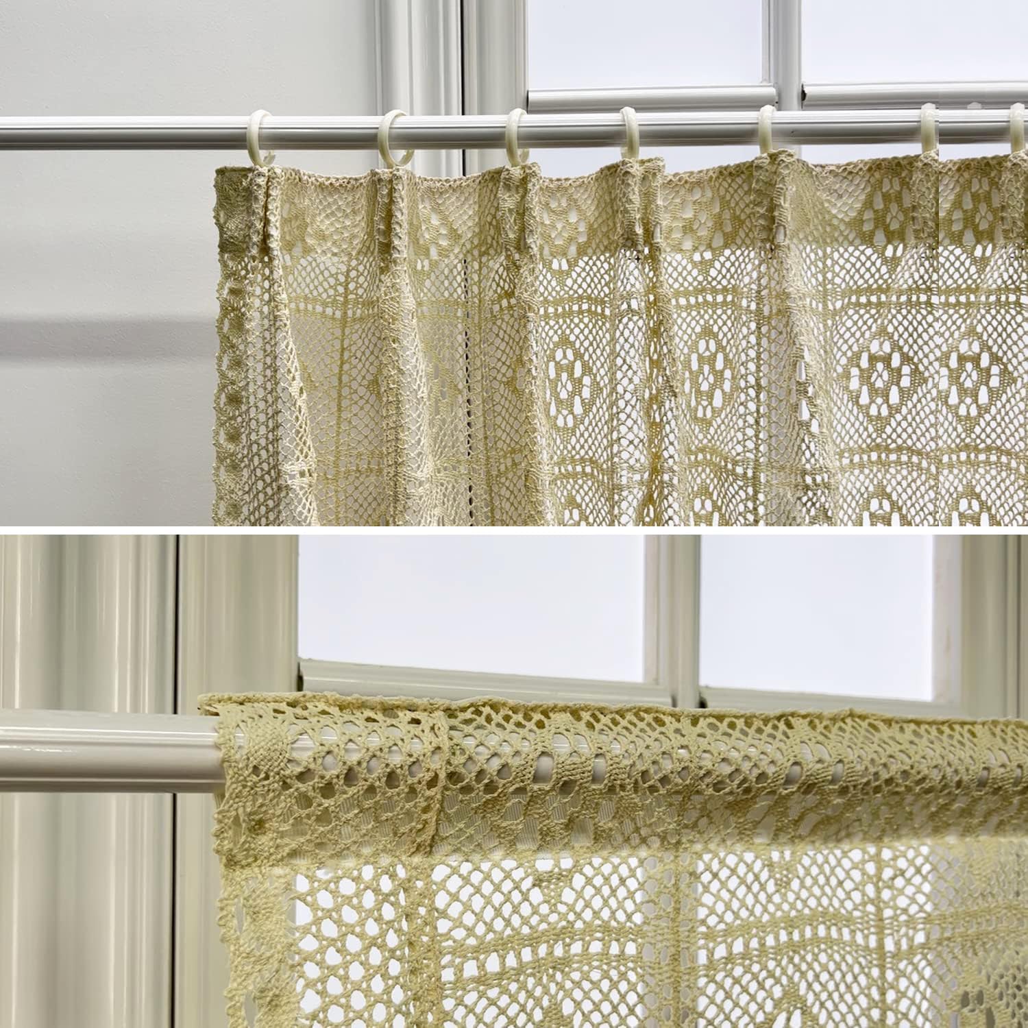 Boho Curtains for Living Room Vintage Crochet Lace Curtains for Farmhouse Retro Hollow Sheer Curtain Panels for Window Treatment Light Filtering Cotton Curtain Drapes for Patio 1 Panel W55 X H79 Inch