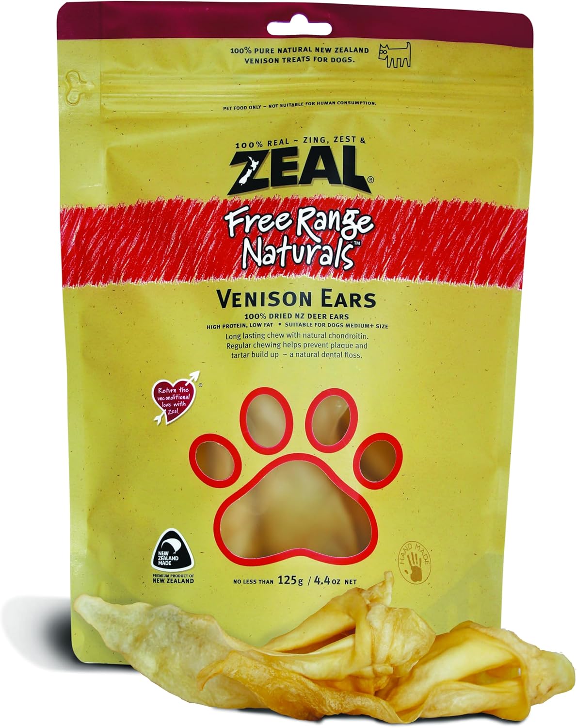 Kiwi Pet Foods Venison Ears Zeal All 4 To 6-Piece Natural Dog Treats, 125Gm