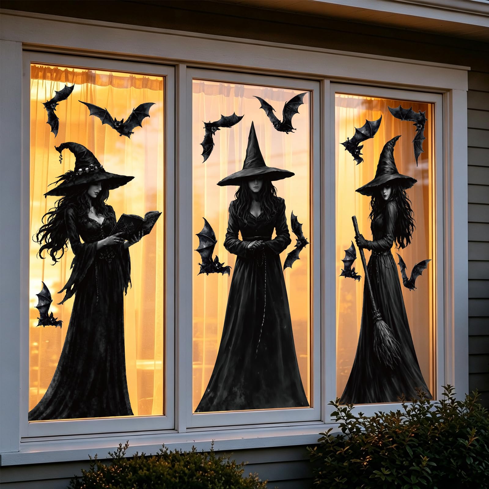 SULOLI 3 Sheets Halloween Witch Window Clings, 42.5 x 90 cm