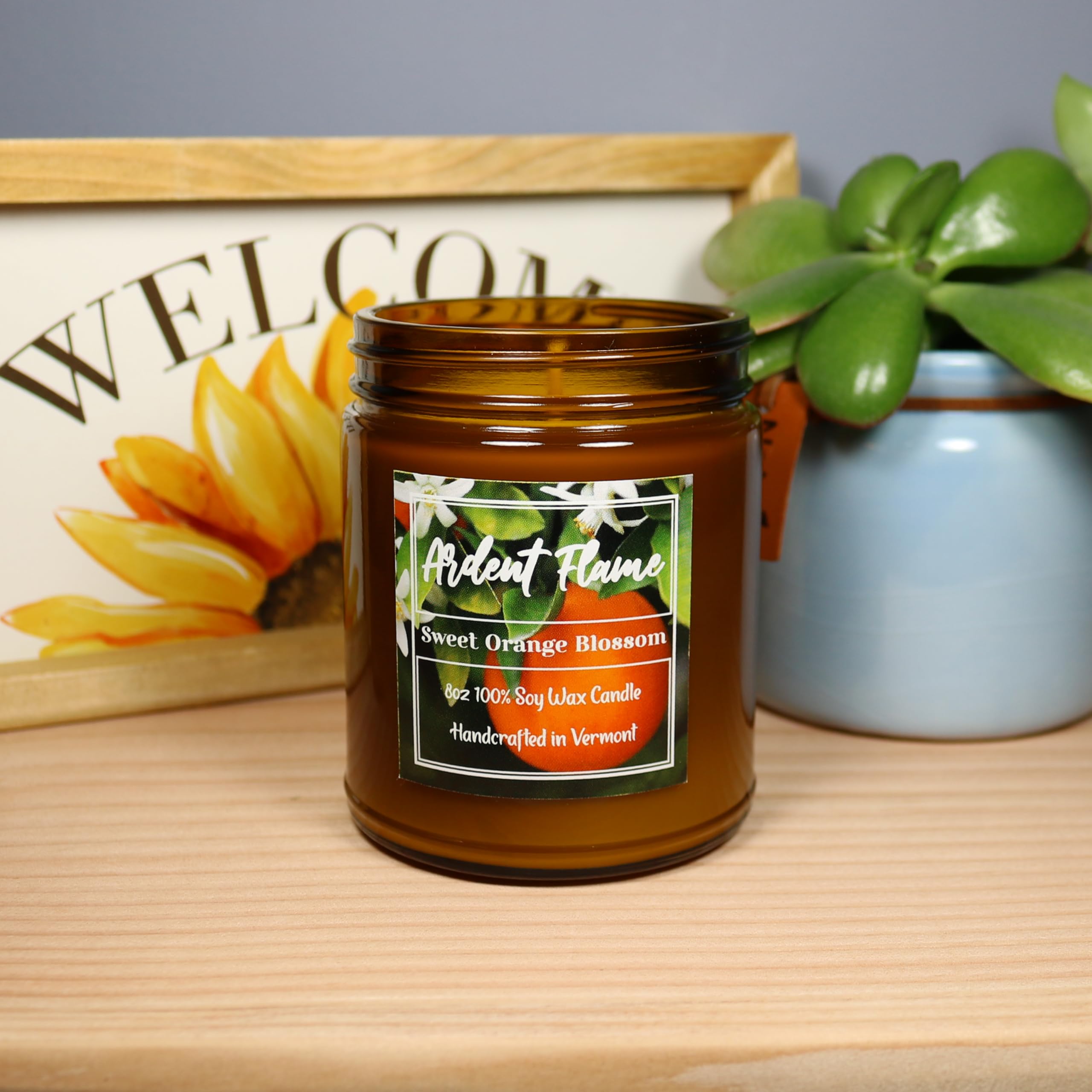 Świece | Słodki kwiat pomarańczy | 100% naturalny wosk sojowy świeca do dekoracji wnętrz | wysoko pachnąca | zapach premium | ręcznie wykonana w Vermont, USA | 236 g | długotrwała |