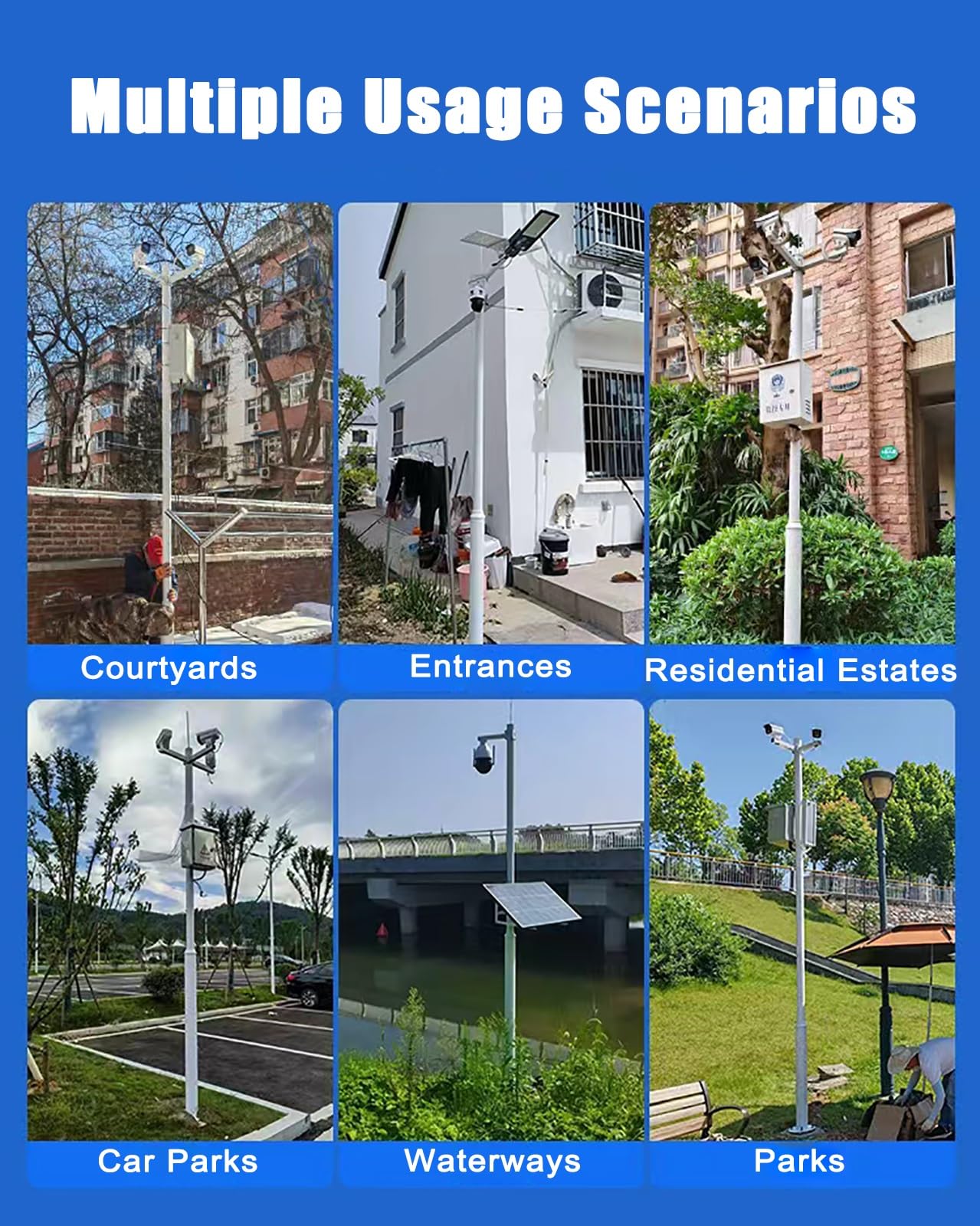 YXXSDP Rozszerzalny uchwyt na drążek, wytrzymały drążek montażowy do kamery, uniwersalny drążek z akcesoriami do aparatów/modułów solarnych, odporny na warunki atmosferyczne uchwyt monitorujący z