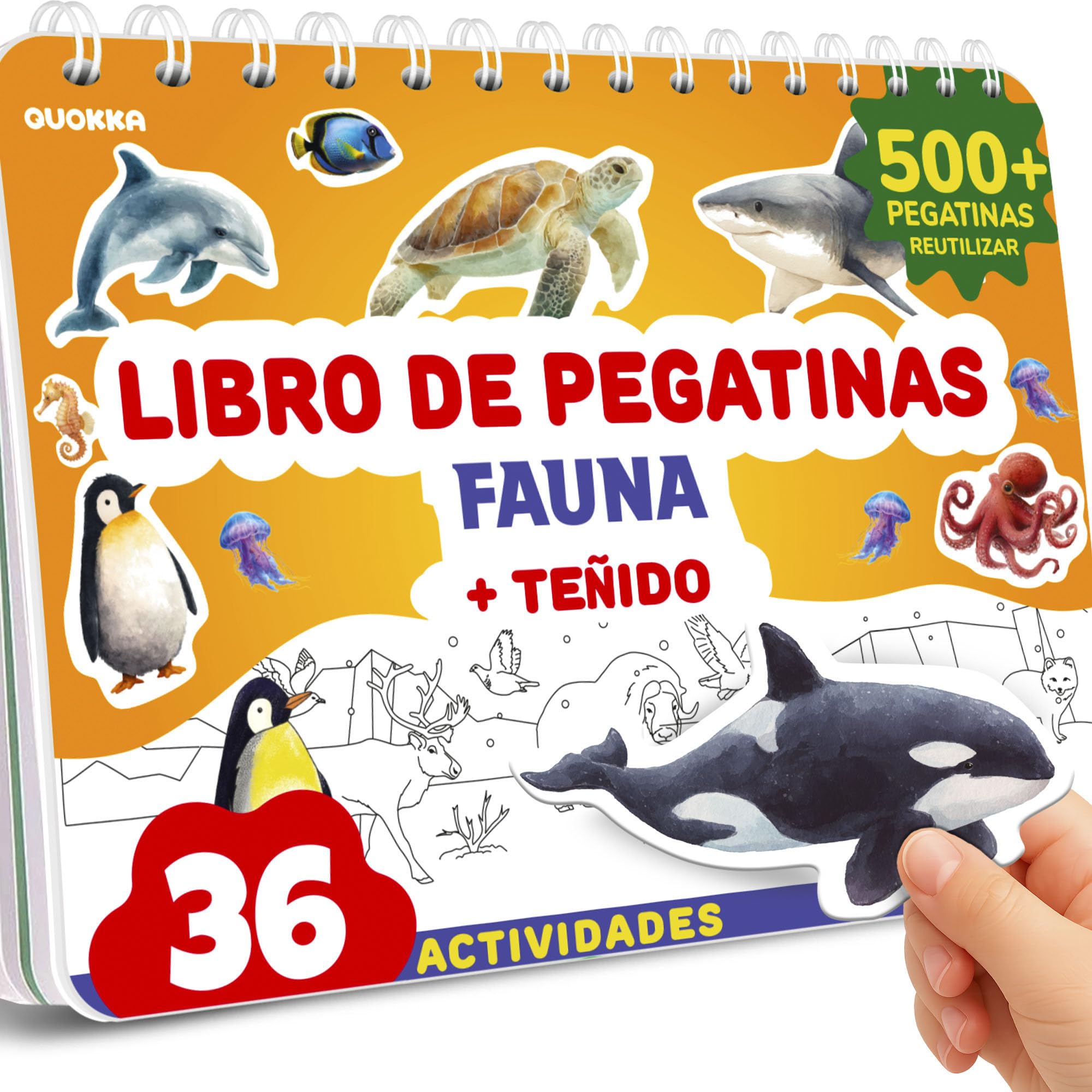 QUOKKA Libro de Pegatinas para Niños 3-5 Años Animales Salvajes – Cuaderno Creativo para Dibujar y Pegar con 500+ Pegatinas, Escenas Personalizables, Juego Tranquilo y Viajes