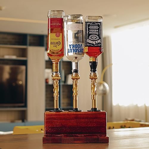 Miniatura 2 de Dispensador de licor de madera, base sólida, latón real, a prueba de fugas, dispensador de vertido suave para bar en casa, regalos de alcohol para
