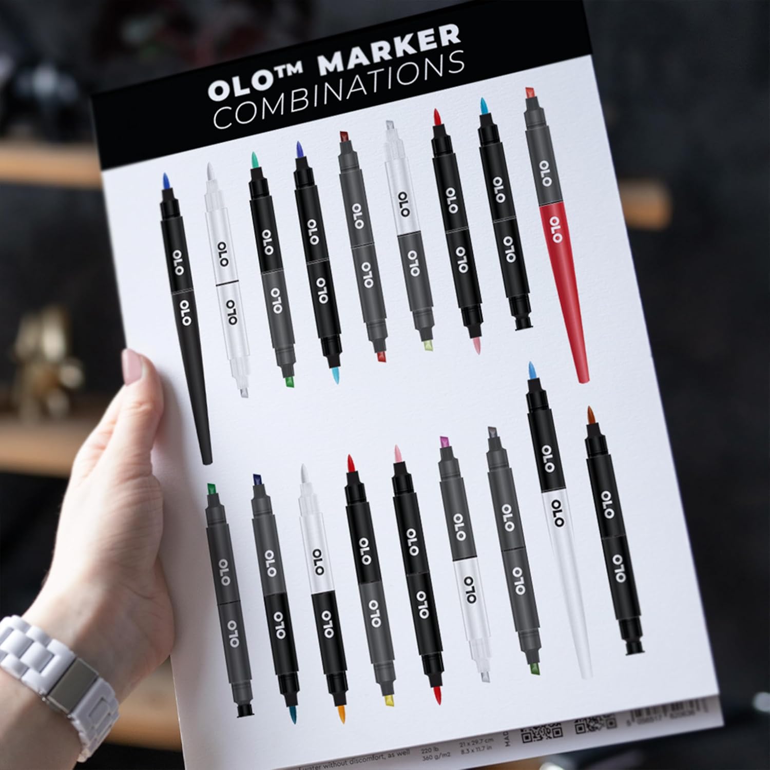 OLO 32pc Basic set 3, Brush Tip Alcohol Markers. Customizable with Innovative Ink Flow. Professional Dual Tip Art Markers for Illustration, Sketching, Drawing, Manga, Paper Craft, Cardmaking