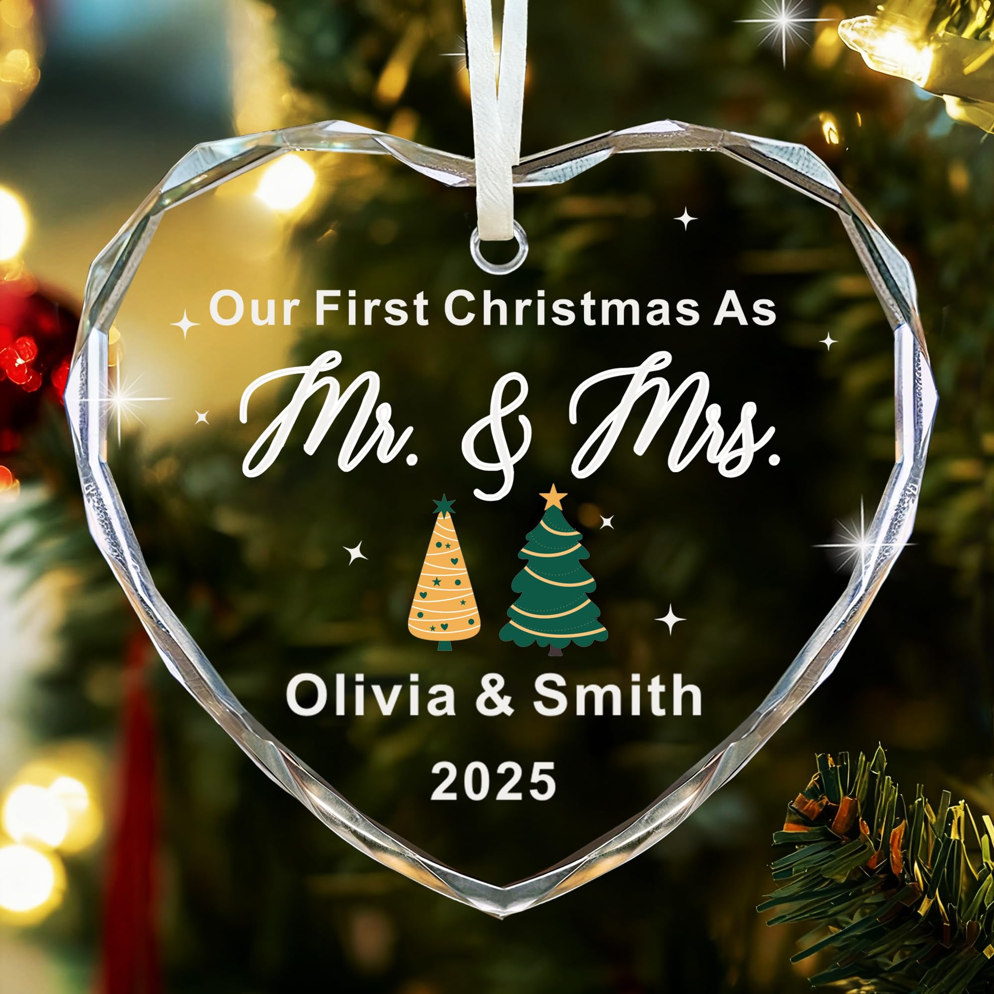 EDSG Personalised First Christmas as Mr and Mrs 2025, 1st Married Christmas Bauble, 1st Xmas Married Ornament, Acrylic Mr&Mrs Xmas Bauble Gifts for Family Couple(Design 3, Heart)
