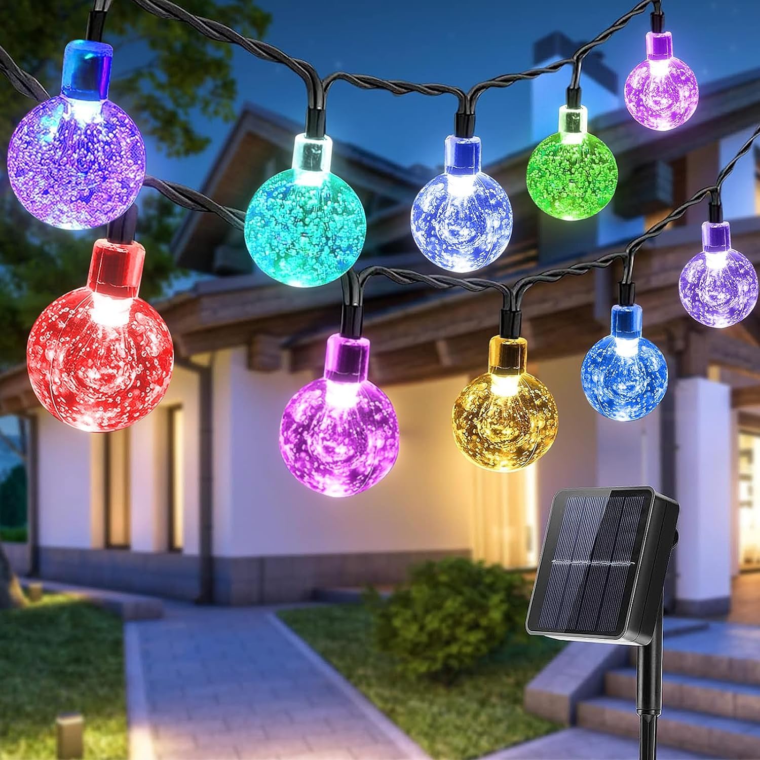 VIFLYKOO Solar Lichterkette Aussen 7M, 50 LED Lichterkette Außen Solar Bunt, 8 Modi IP65 Wasserdicht Solarlichterkette Outdoor Wetterfest für Garten, Balkon, Terrasse, Hof, Party Beleuchtung