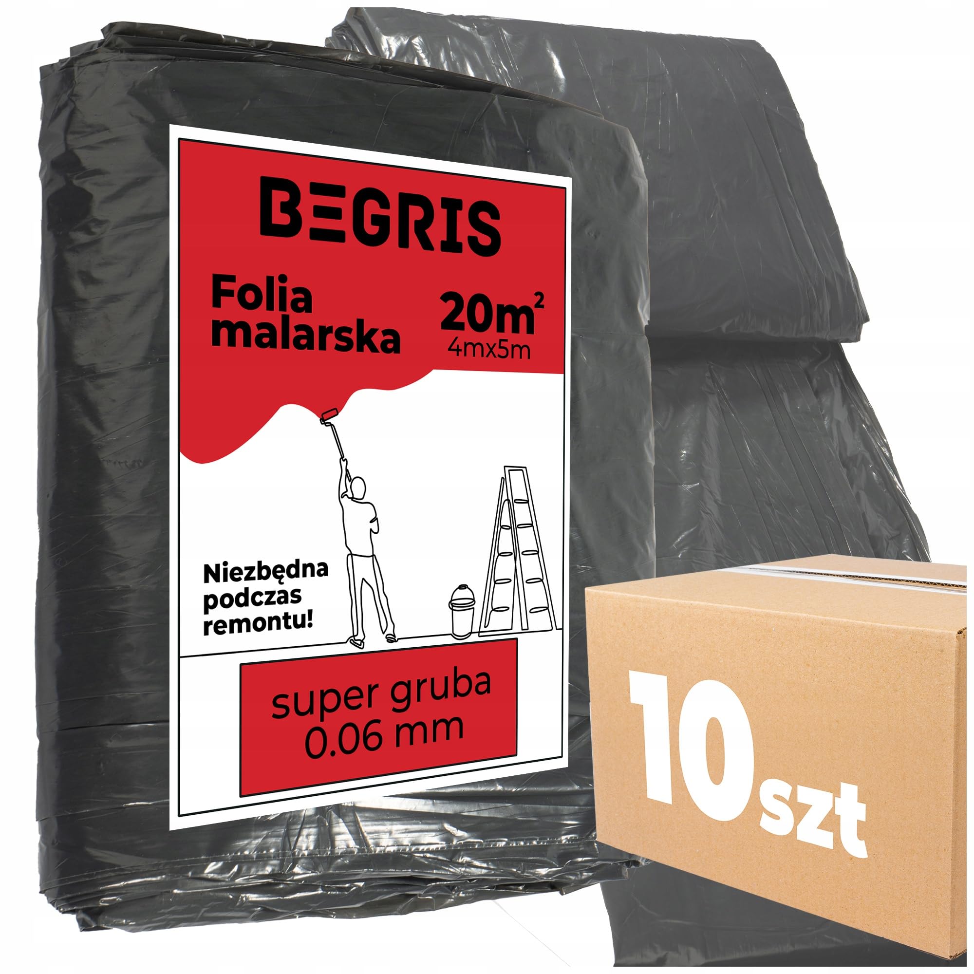 Malerfolie SUPER Stark 0.06mm Abdeckfolie Möbel, Böden, Fenster Malerplane 4x5m Langlebige Oberflächenschutzfolie für Maler- und Renovierungsarbeiten Abdeckplane maler Schwarz (10)