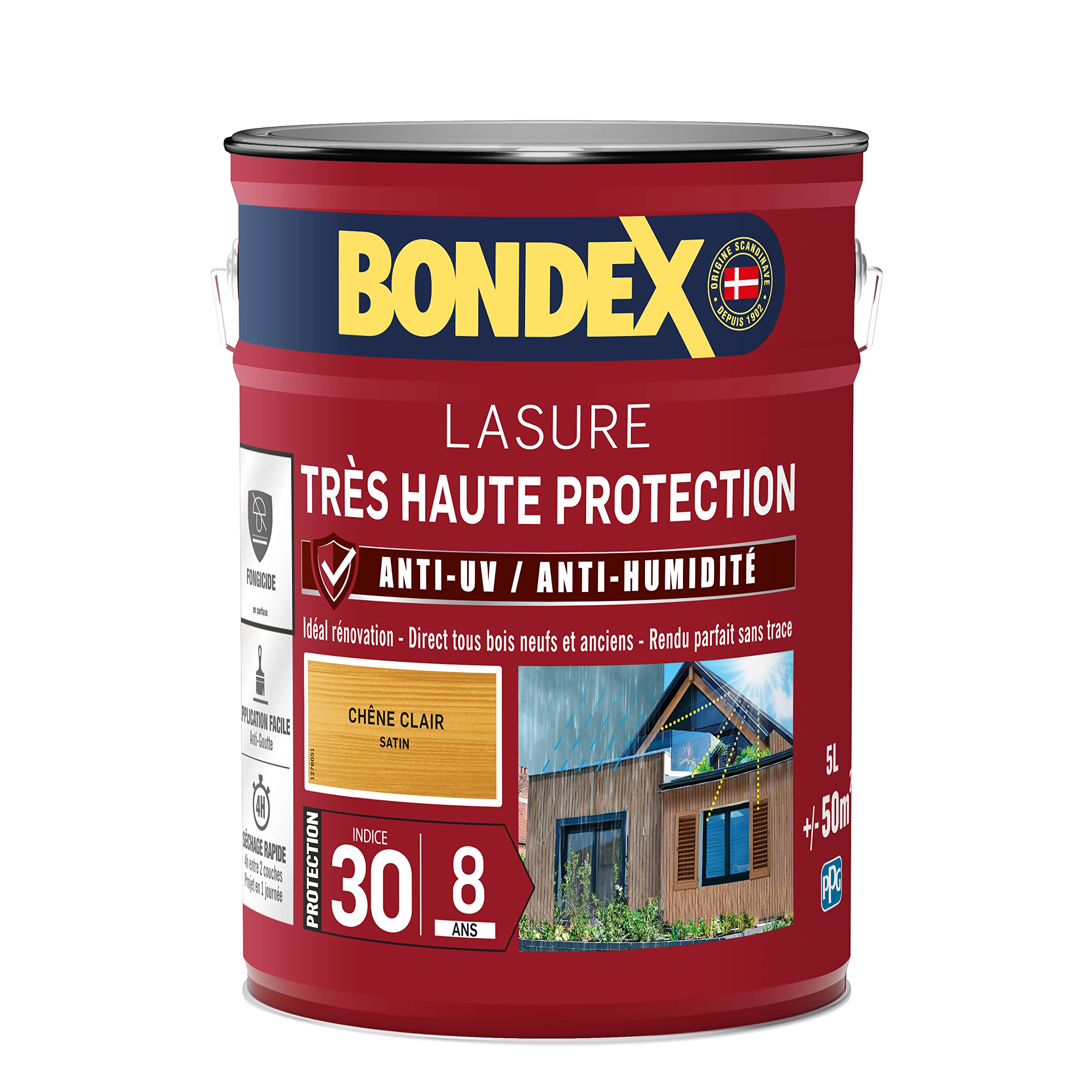 BONDEX - LASURE 8 ans - Indice 30 - Chene Clair - Satin - 5L