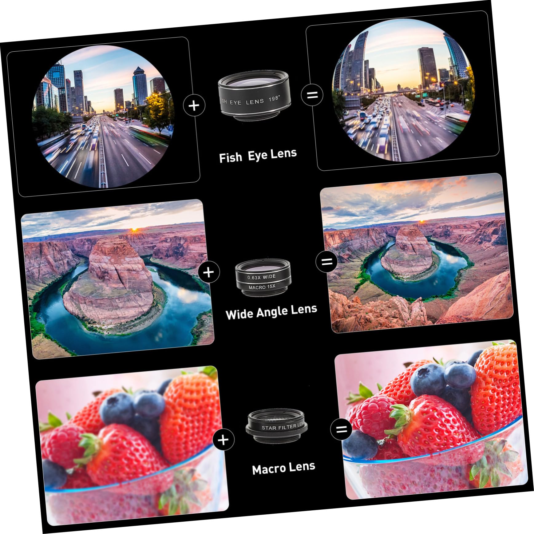 Mikinona Kit Obiettivo Per Fotocamera Telefono Obiettivo Grandangolo Macro Fisheye Professionale Realizzato in Materiali Per Scatti Fotografici e Regali