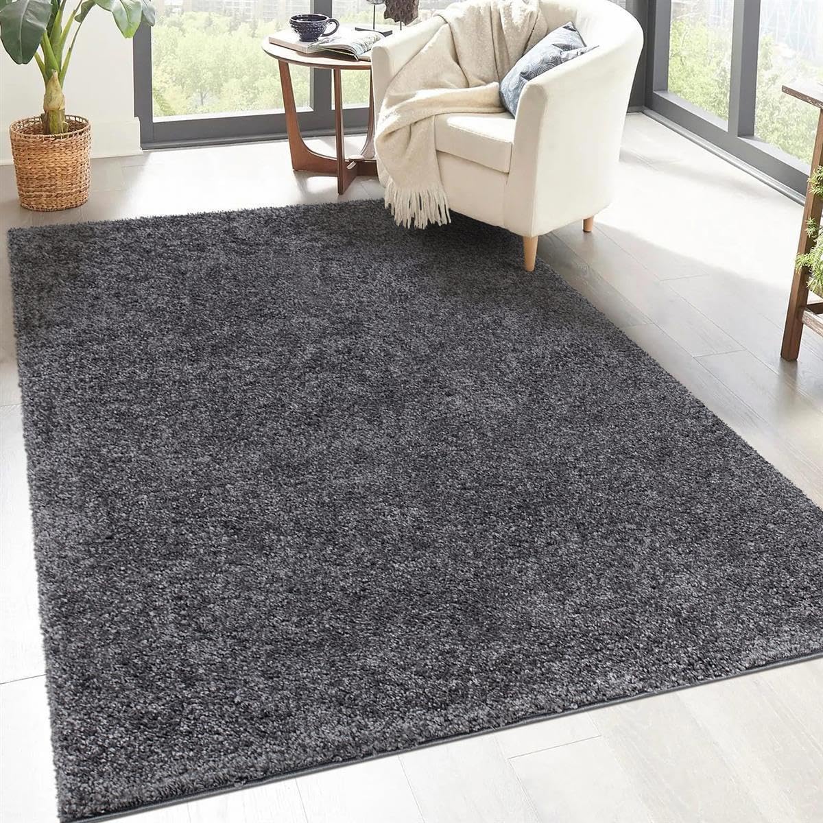 carpet city Alfombra Shaggy de pelo alto, 150 x 150 cm, cuadrada, antracita, de pelo largo, moderna, mullida, suave, decoración para dormitorio OEKO-TEX STANDARD 100