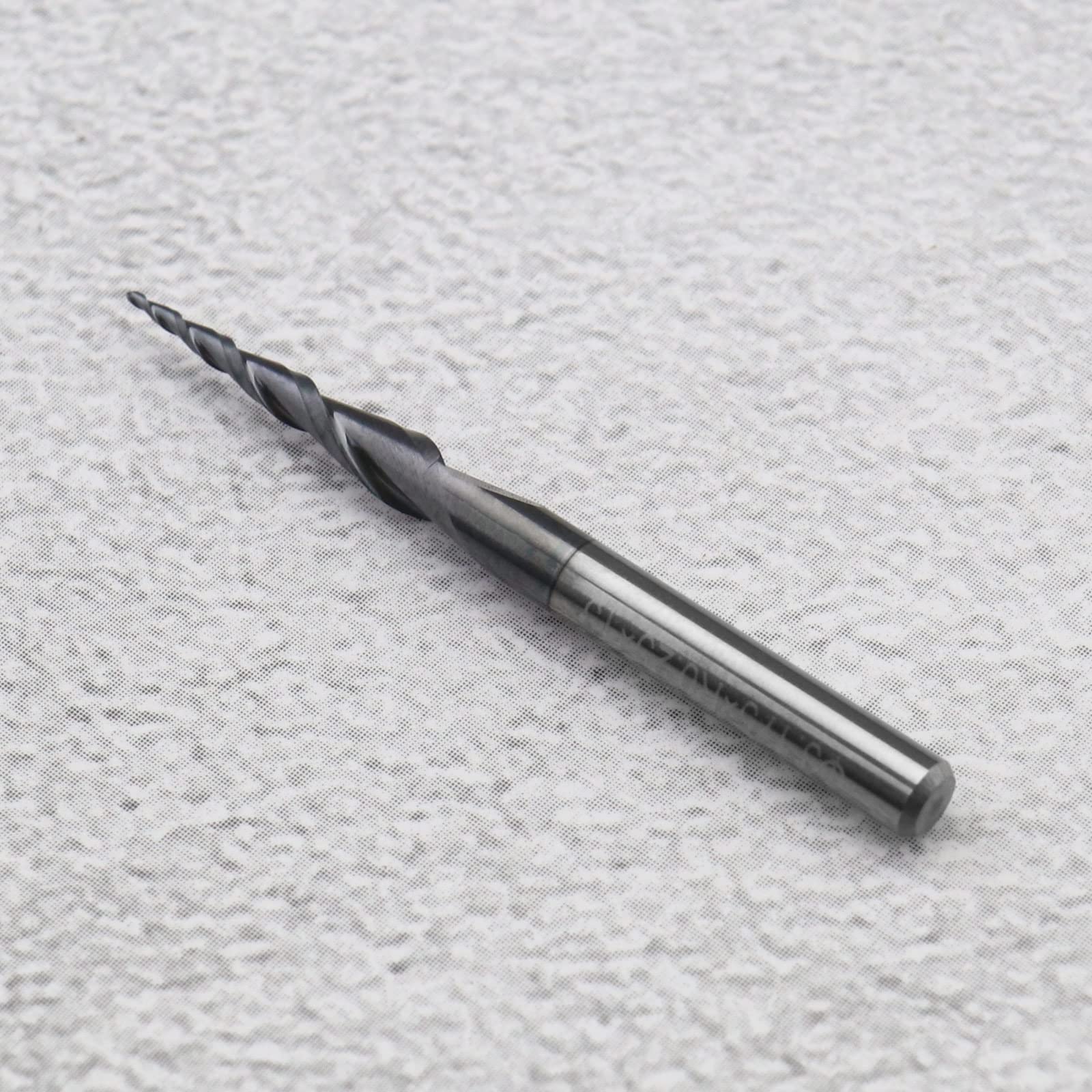 Fraise à bout conique avec bec sphérique de 0,25 mm en carbure de tungstène massif 2 cannelures Revêtement TiAIN Outil de gravure CNC Tige de 0,25 mm pour centres d'usinage CNC