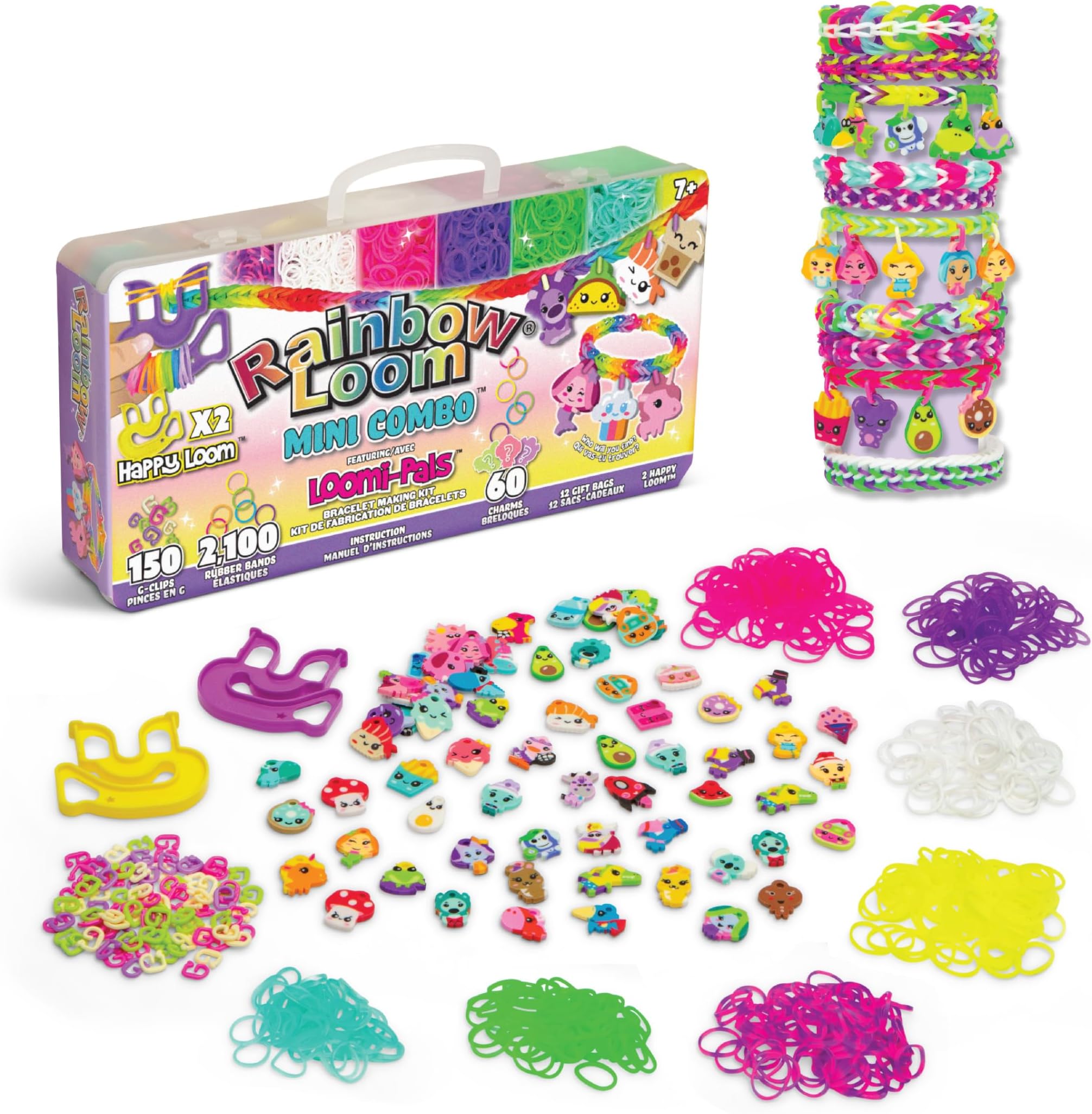 Rainbow Loom® Loomi-Pals™ Mini Combo Set, 60 Cute Lumipal Charms, 1 Happy Loom, 2100 Colorful Bands All in a Carrying Case for Boys and Girls Ages 7+