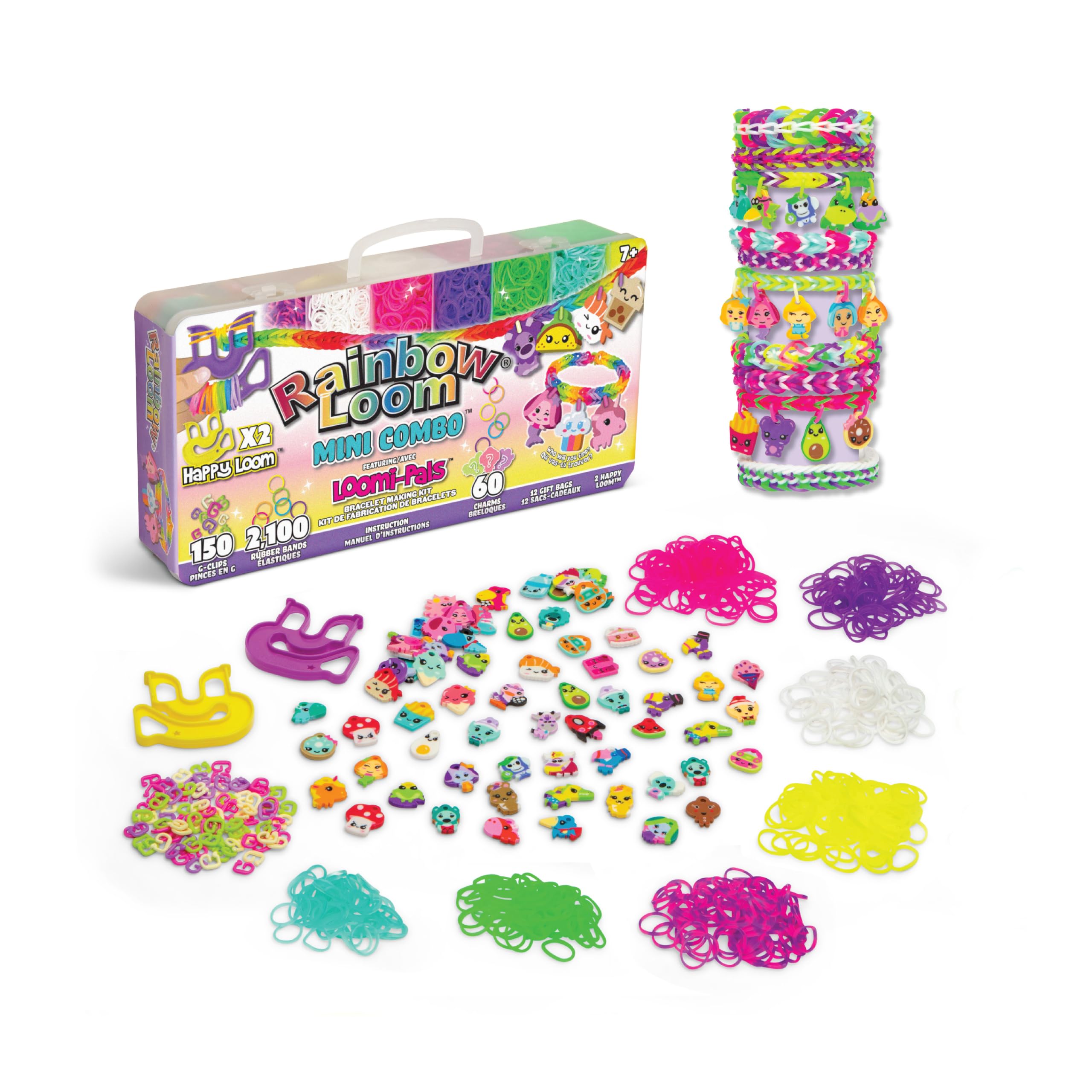 Rainbow Loom® Loomi-Pals™ Mini Combo Set, 60 Cute Lumipal Charms, 1 Happy Loom, 2100 Colorful Bands All in a Carrying Case for Boys and Girls Ages 7+