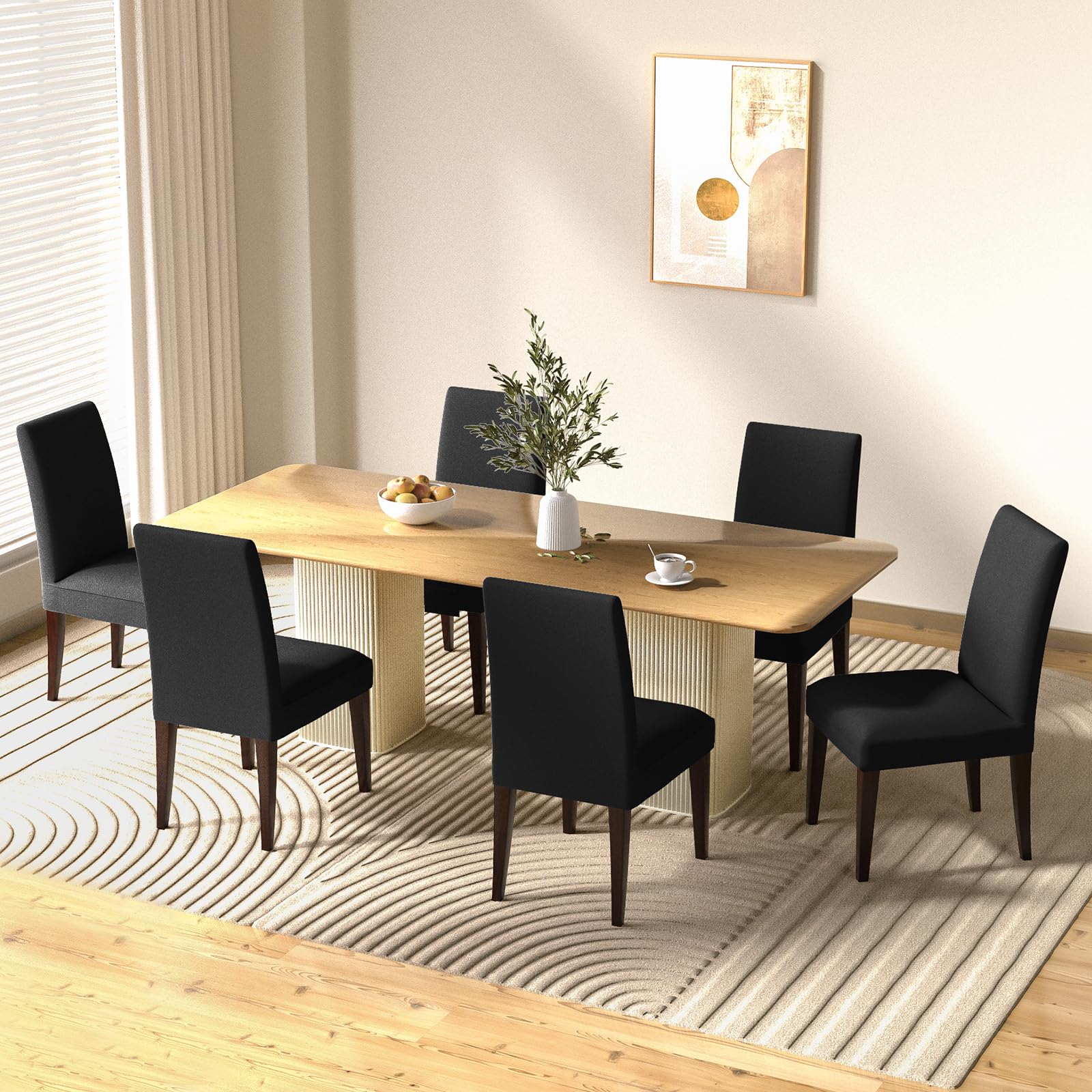 Dioxide Coprisedie con Schienale 4 Pezzi, Sedia Bi-Elastico per Una Misura Universale, Molto Facile da Pulire e Resistente, Coprisedile, Office, Arredamento Ristorante - Nero