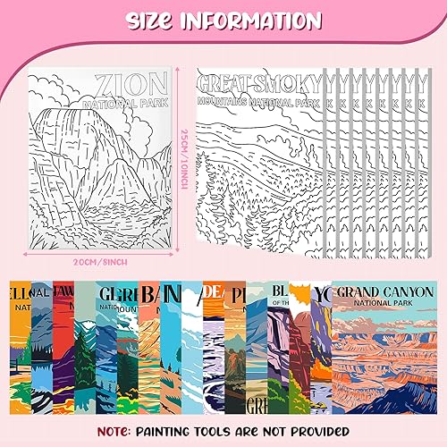 Miniatura 2 de Sherr 16 lienzos predibujados para pintar para adultos, 8 x 10 pulgadas, kits de pintura de lienzo preimpreso estirado con temática de parque